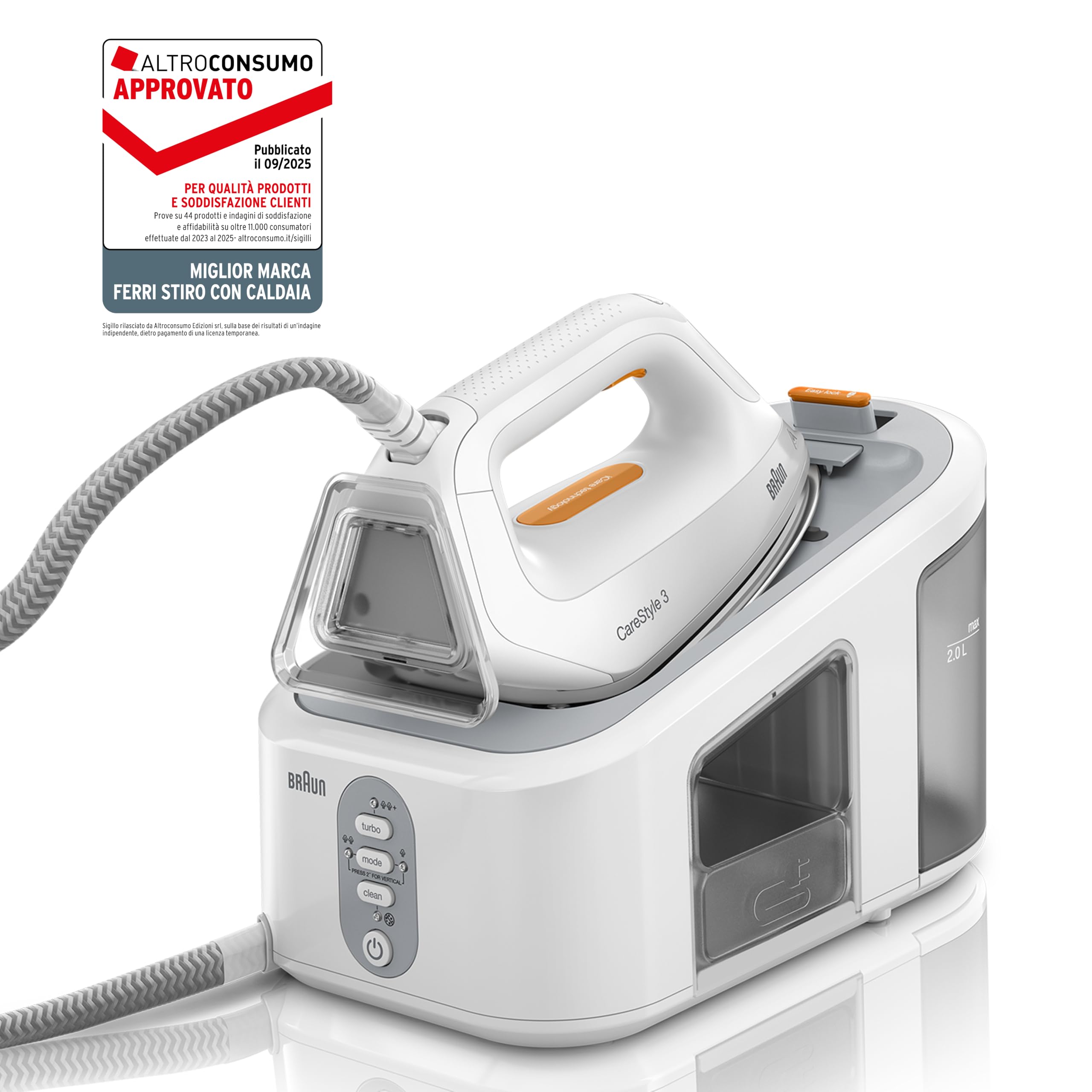 Braun CareStyle 3 – Sistema Stirante a Vapore con Caldaia, Ferro da Stiro con Vapore Potente, Piastra FreeGlide 3D, Serbatoio XL 1,7 L, Funzioni Antigoccia e Verticale, Bianco (IS3132WH)