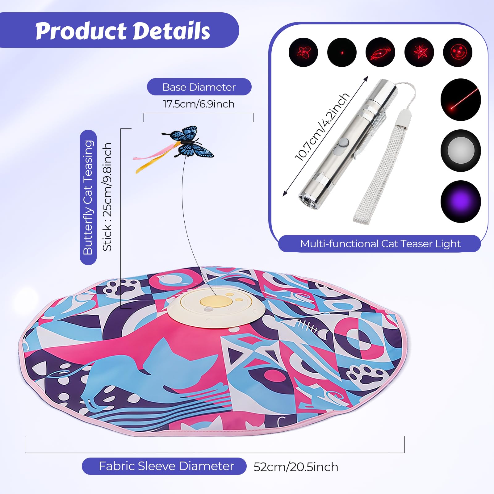 Juguete de Gato Interactivo con Bolígrafo Puntero con Luz para Gatos, Eléctrico Inteligente Ejercicio Juguete con Mariposa Revoloteando, Juegos para Gato de Caza para Gatitos Interior