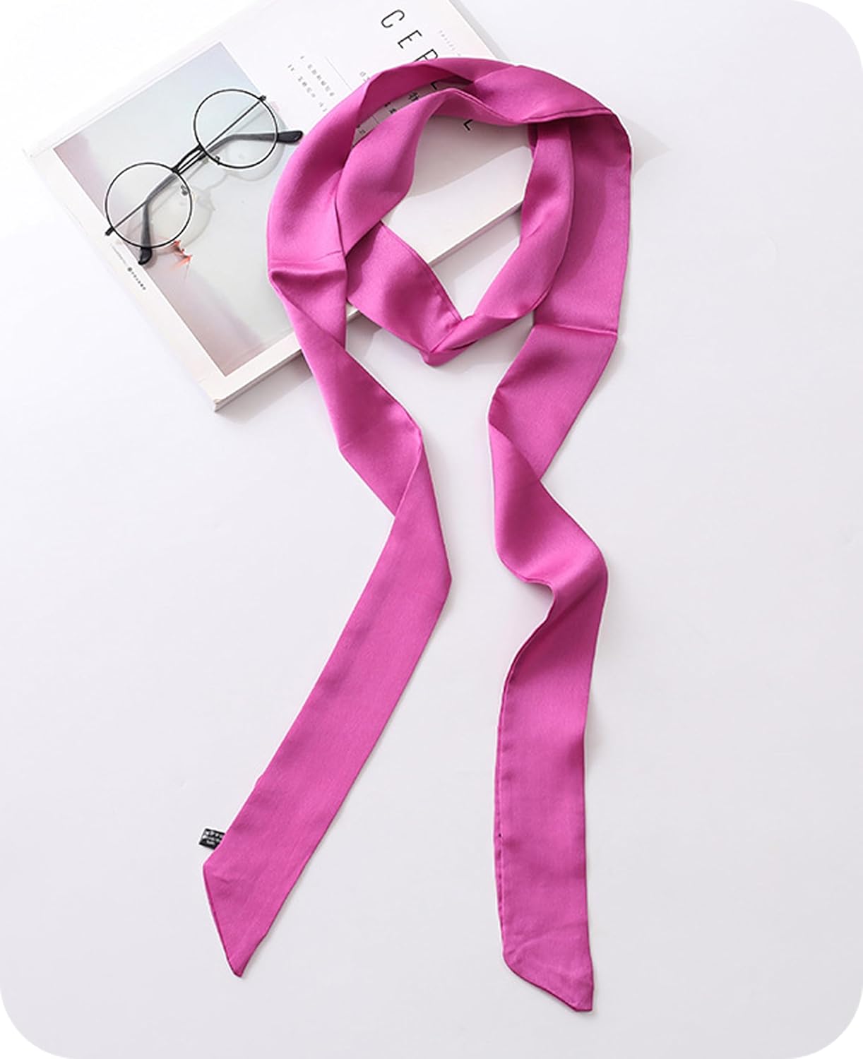 GUZOSJO Solid Color Long Neckerchief Pure Skinny Scarf Necktie Handbag Wrap Handle Satin Belt - Image 2