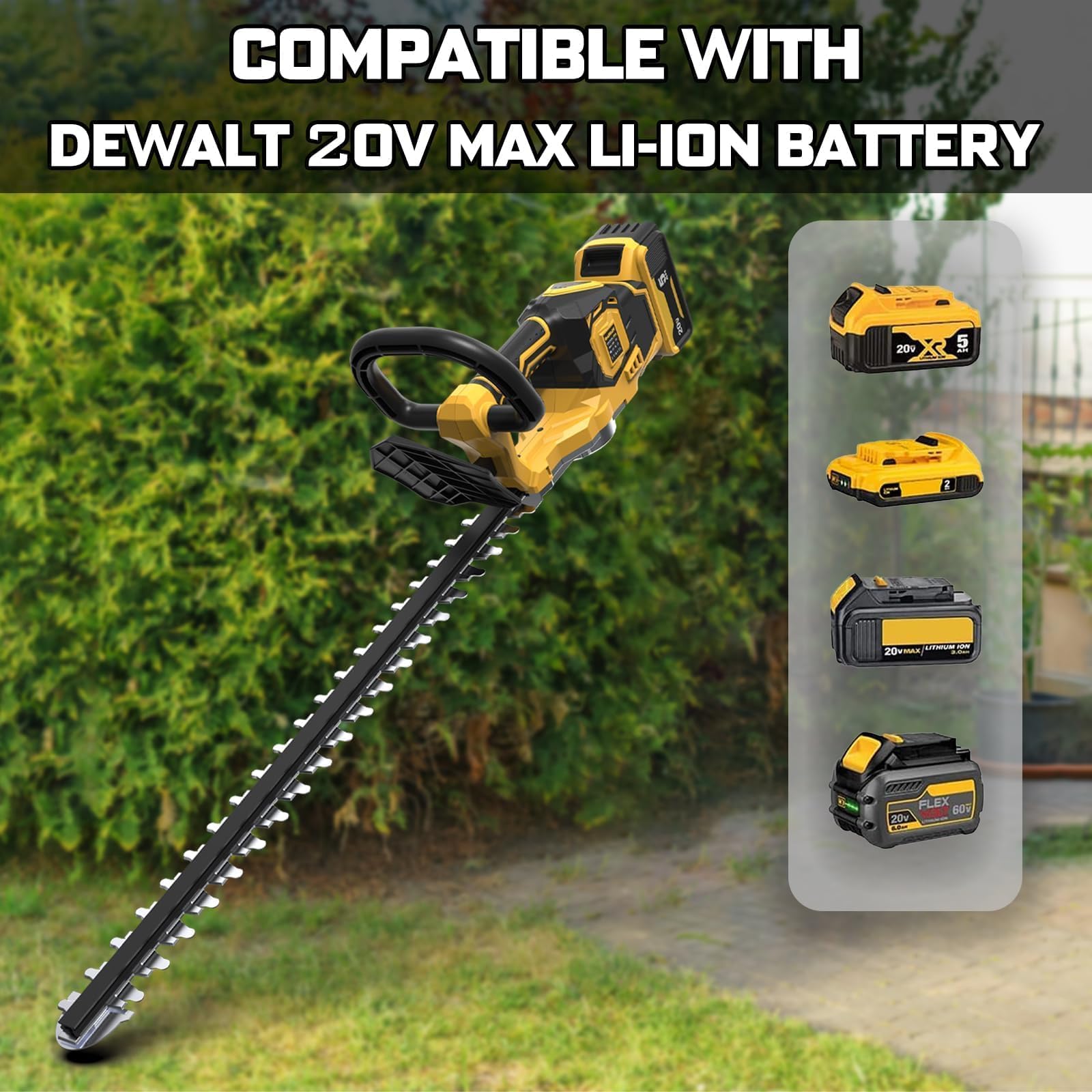 Cortasetos inalámbrico para batería Dewalt de 20 V MAX (sin batería), recortadora eléctrica de bordes de arbustos de 20 pulgadas, motor sin escobillas, potente y ligero, 4.4 libras