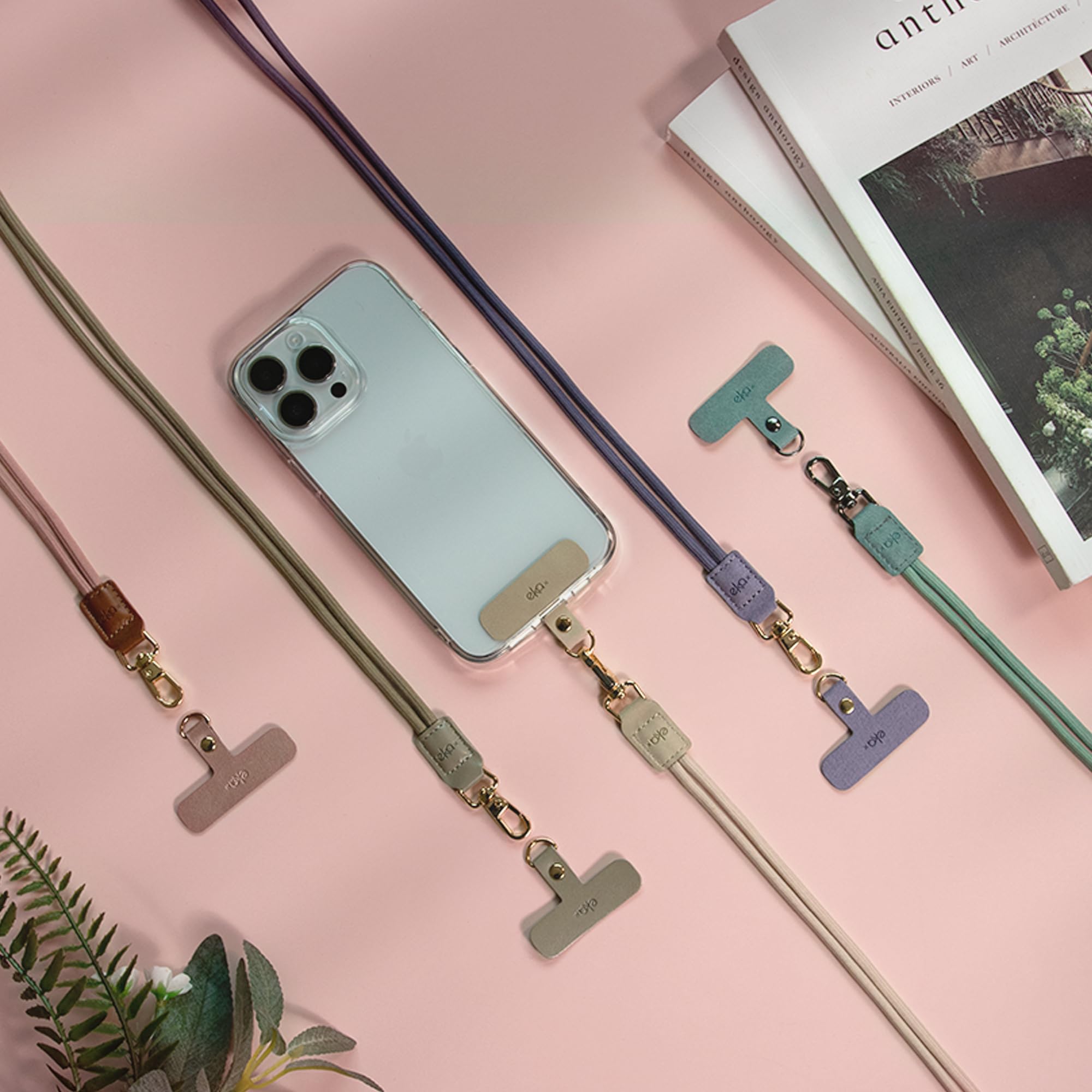 EKAX Uniwersalny łańcuszek na telefon komórkowy z 2 haczykami | obroża do zawieszenia bez etui | Crossbody pasek na telefon komórkowy z bezklejącą podkładką | łańcuszek do wszystkich smartfonów,