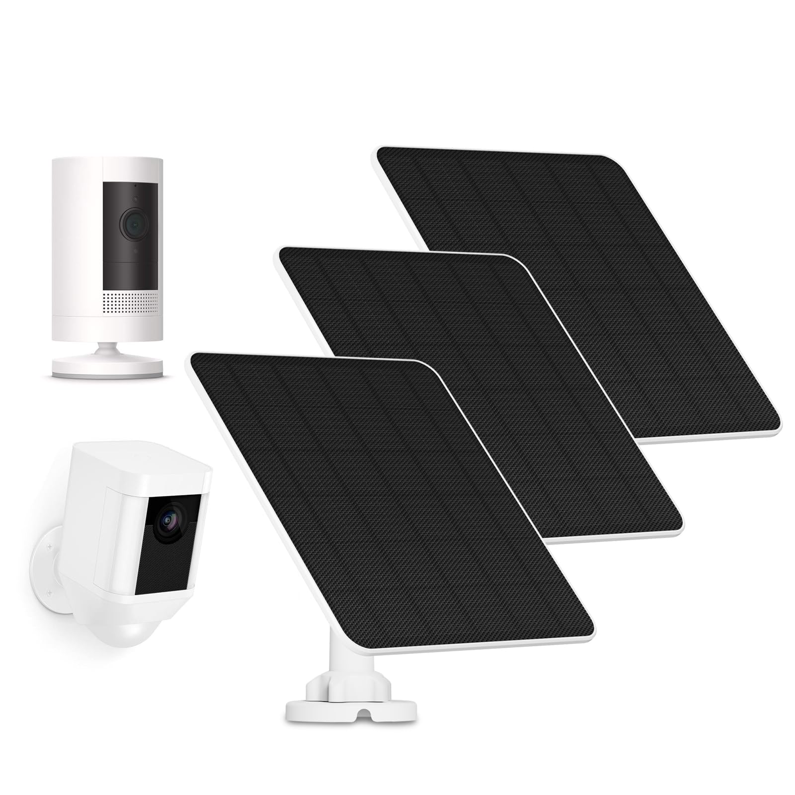 Pannello Solare per Telecamera Ring, Caricatore Solare 5W per Batteria Ring Stick Up Cam/Pro, Spotlight Cam Plus/Pro, Wyze Battery Cam Pro, Include Spina Cilindrica e Adattatore USB-C, Confezione da 3