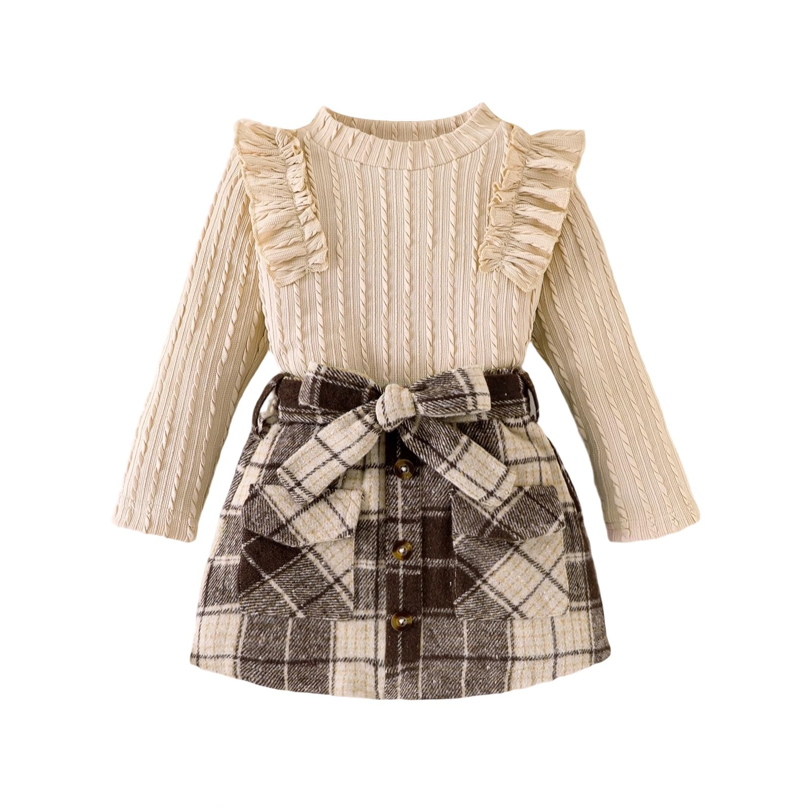 Toddler Girls Clothes Knit Top Plaid Skirt Fall Winter Outfit 2-6T