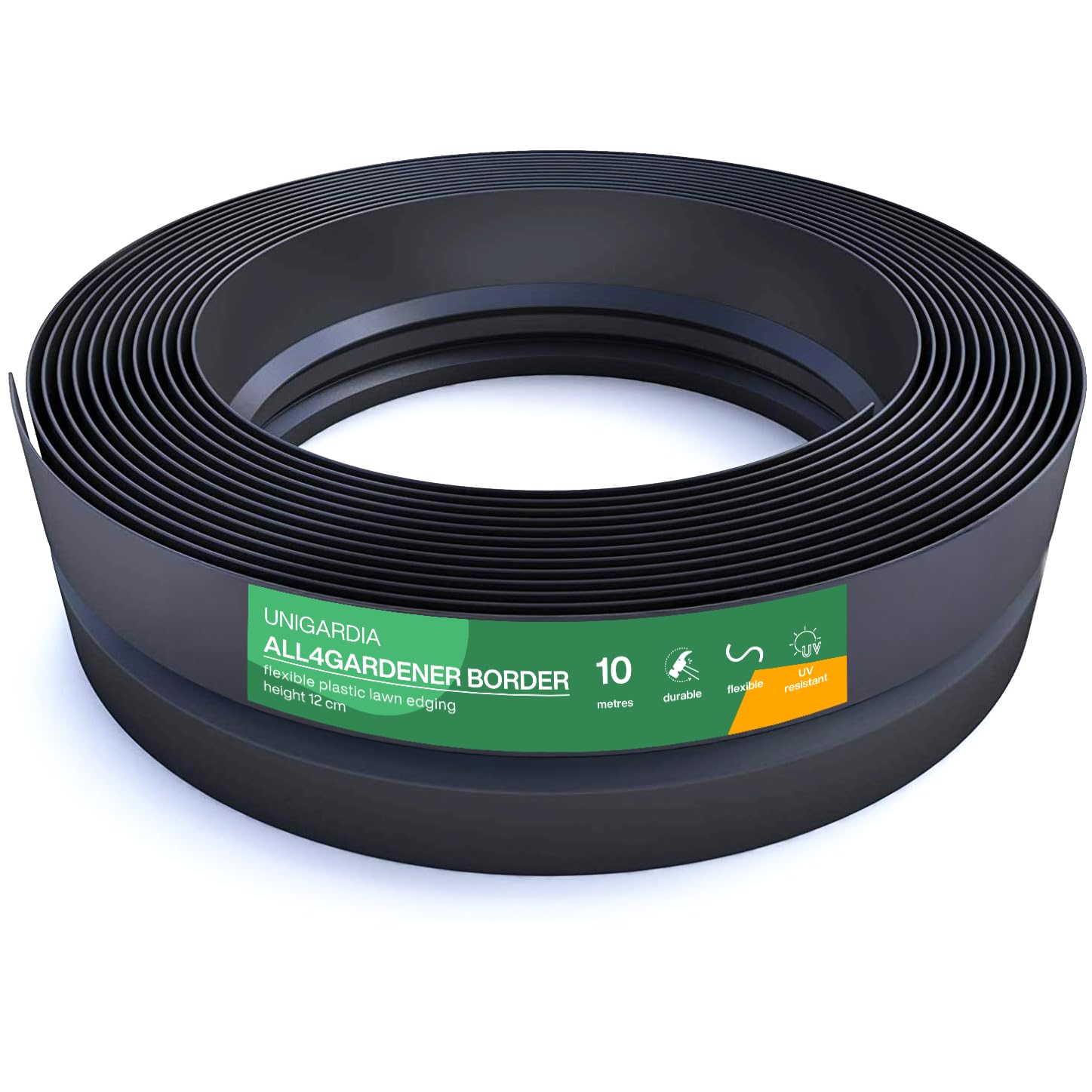 Invisible Lawn Edging - Flexible Plastic Garden Edging (10 m, Black) - Easy to Use, Weather Resistant, Environmentally Friendly - Ideal Grass Border & FLower Bed Edging for Straight Lines & Curves