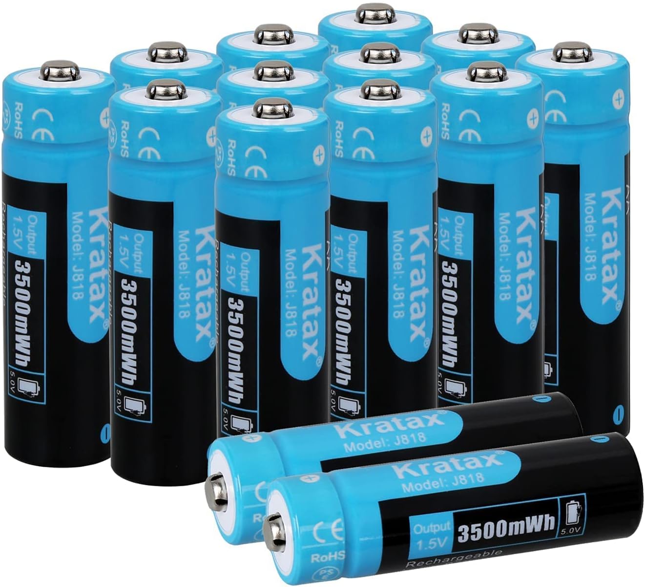 Kratax AA Rechargeable Batteries 3500mWh High Capacity Double A Lithium Battery 1.5V Constant Voltage Output, 1600Cycles, for Xbox Controller,Toys,Remote Controls,Flashlight-14 Pack AA Batteries