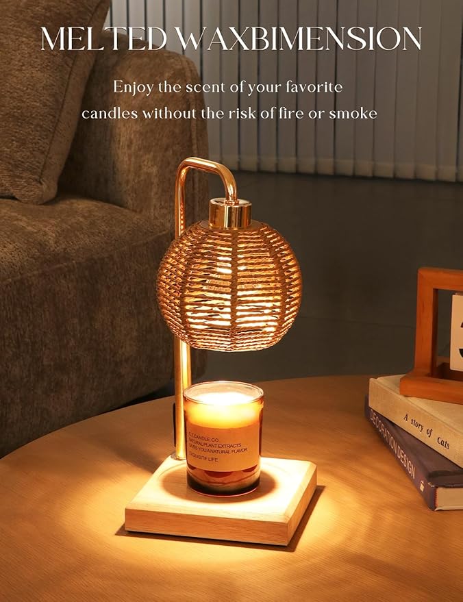 Yohonk Candle Warmer Lamp with Timer Dimmable, Natural Weaving Boho Electric Candle Lamp, Wax Warmer Lamp for Mothers Day Gifts for Mom, House Warming Gifts New Home Decor photo 2