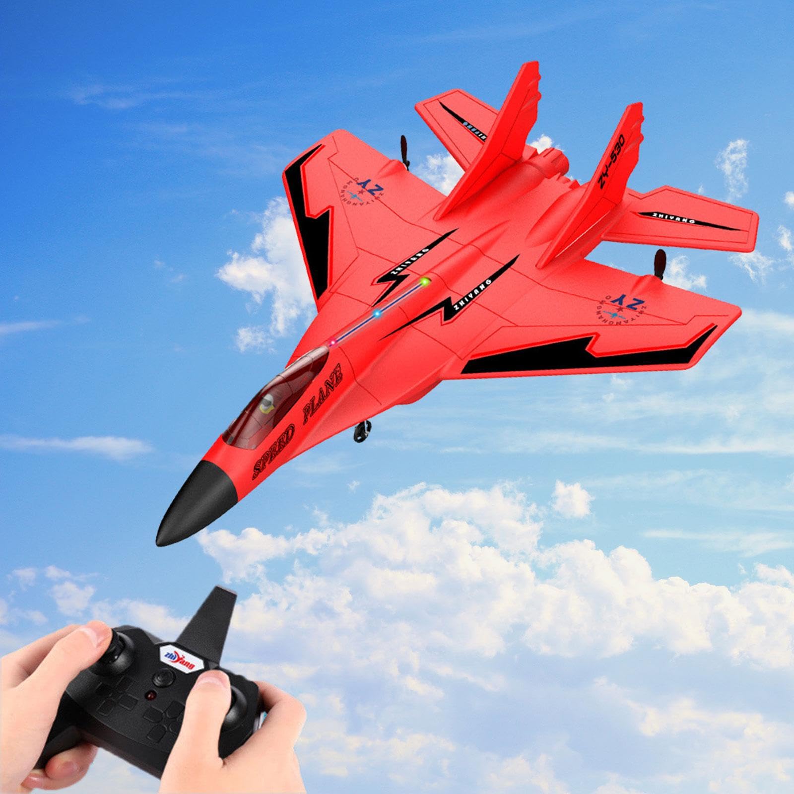 Aereo Radiocomandato Drone con Luci a LED, Aereo Radiocomandato per Ragazze, Ragazzi, Bambini, Principianti E Adulti, Regalo D, Rosso