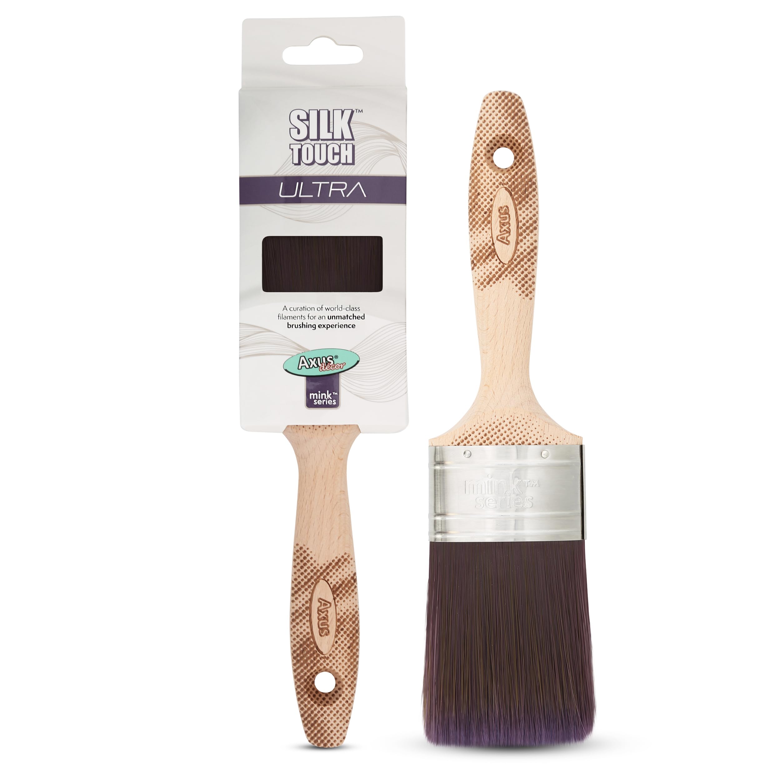 Axus Decor Silk Touch Ultra (Mink Series) Paint Brush Filaments & Birchwood Handle - For Walls, Ceilings, Wood & Metal - Anti-Rust Stainless Steel - Next Generation Brush - 2.5 Inch