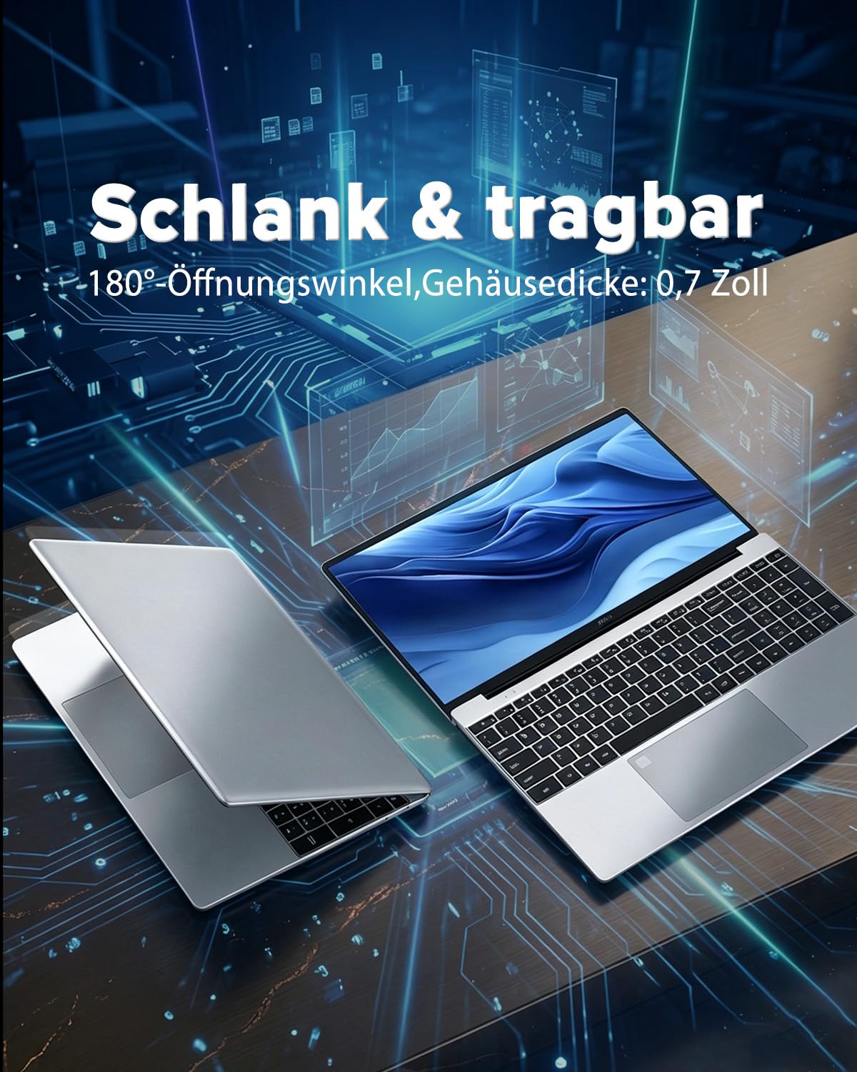 Molegar 2026 Laptop 15.6 Zoll,8GB RAM 256GB SSD,N5100 Prozessor,FHD Display,Notebook mit Beleuchtete Tastatur und Fingerabdrucksensor für Studierende und Unternehmen