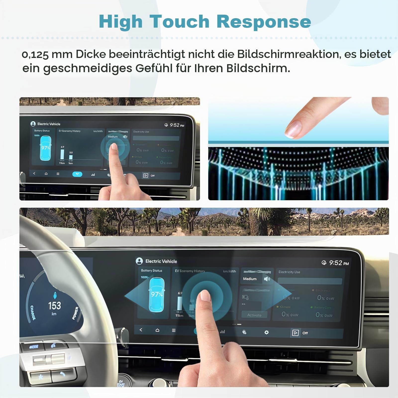 CDEFG Kompatibel mit Hyundai Kona SX2 2024-2026 EV Hybird Navigation + Instrumententafel Schutzfolie 4H Kratzfest 12,3 Zoll GPS Displayschutzfolie Navi Folie Zubehör 2 Stück (SX2 Navi+Digital Cluster)