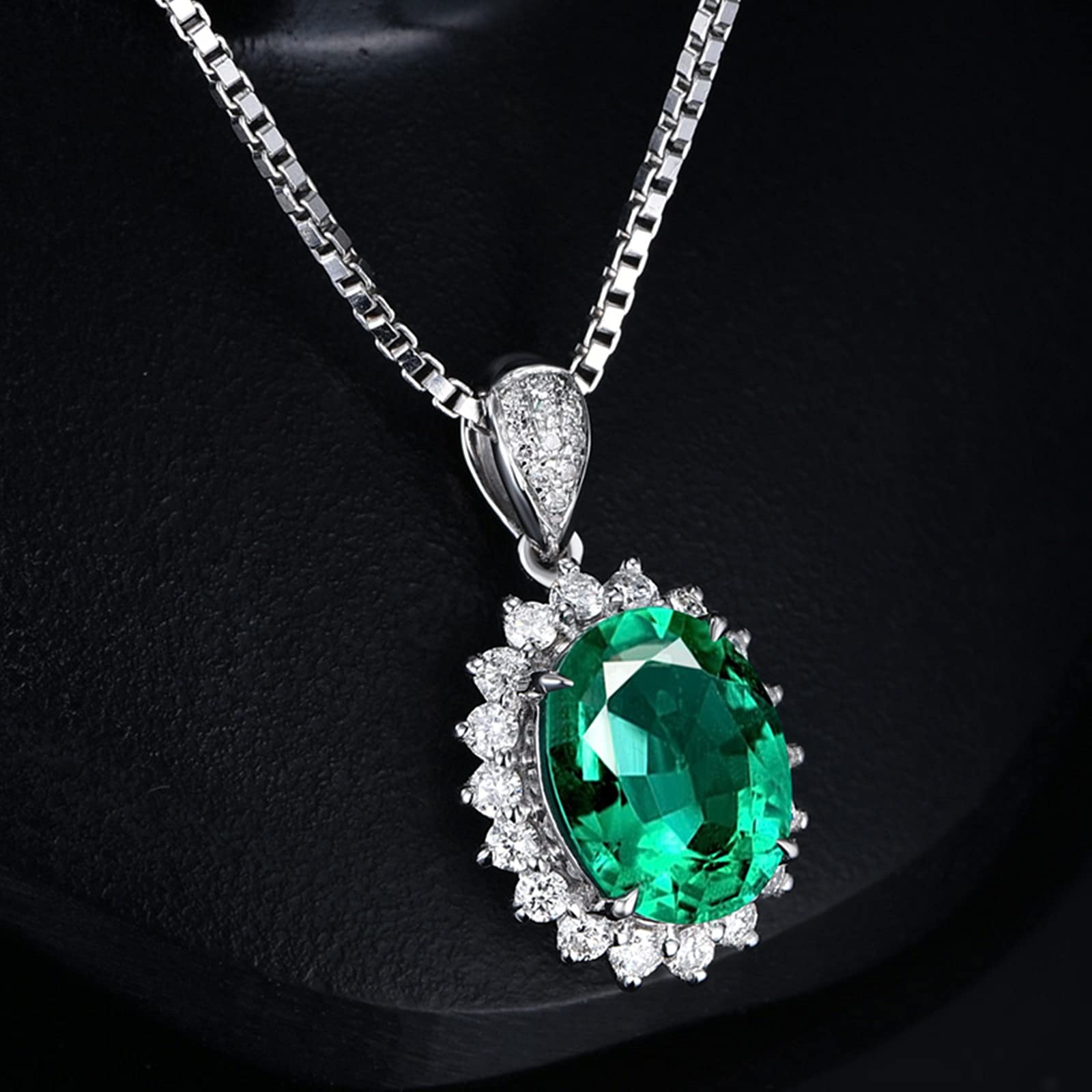 Delicado Collar para Mujer, Flor con Esmeralda Ovalada creada en Laboratorio de 1 quilate/2 Quilates de Oro de 18 Quilates/Plata de Ley 925, Collares con Colgante para niñas, Regalo para el día de la