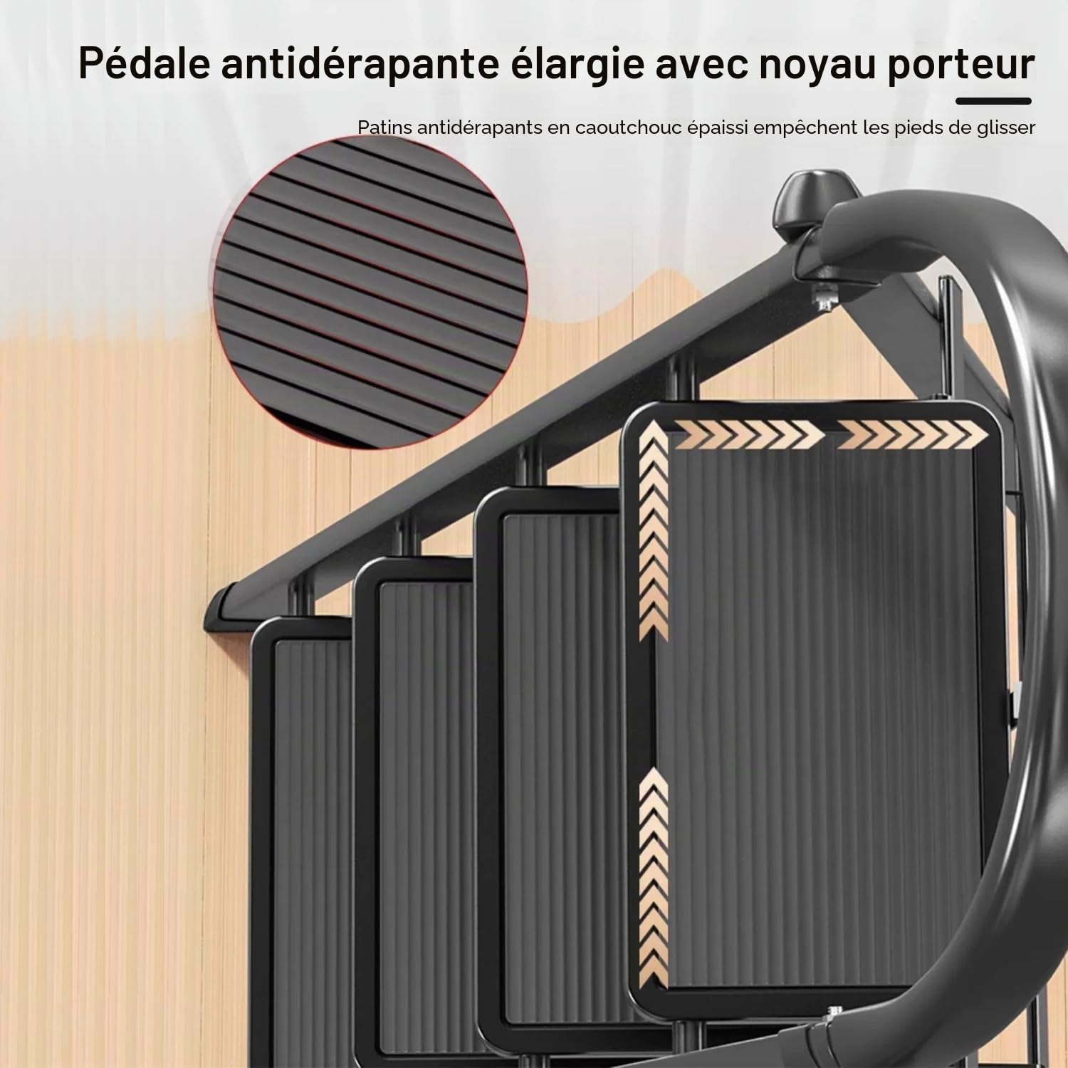K IKIDO-Escabeau 5 marches-Pliant avec Pédale Antidérapante-chargé 150KG-En Acier-Noir