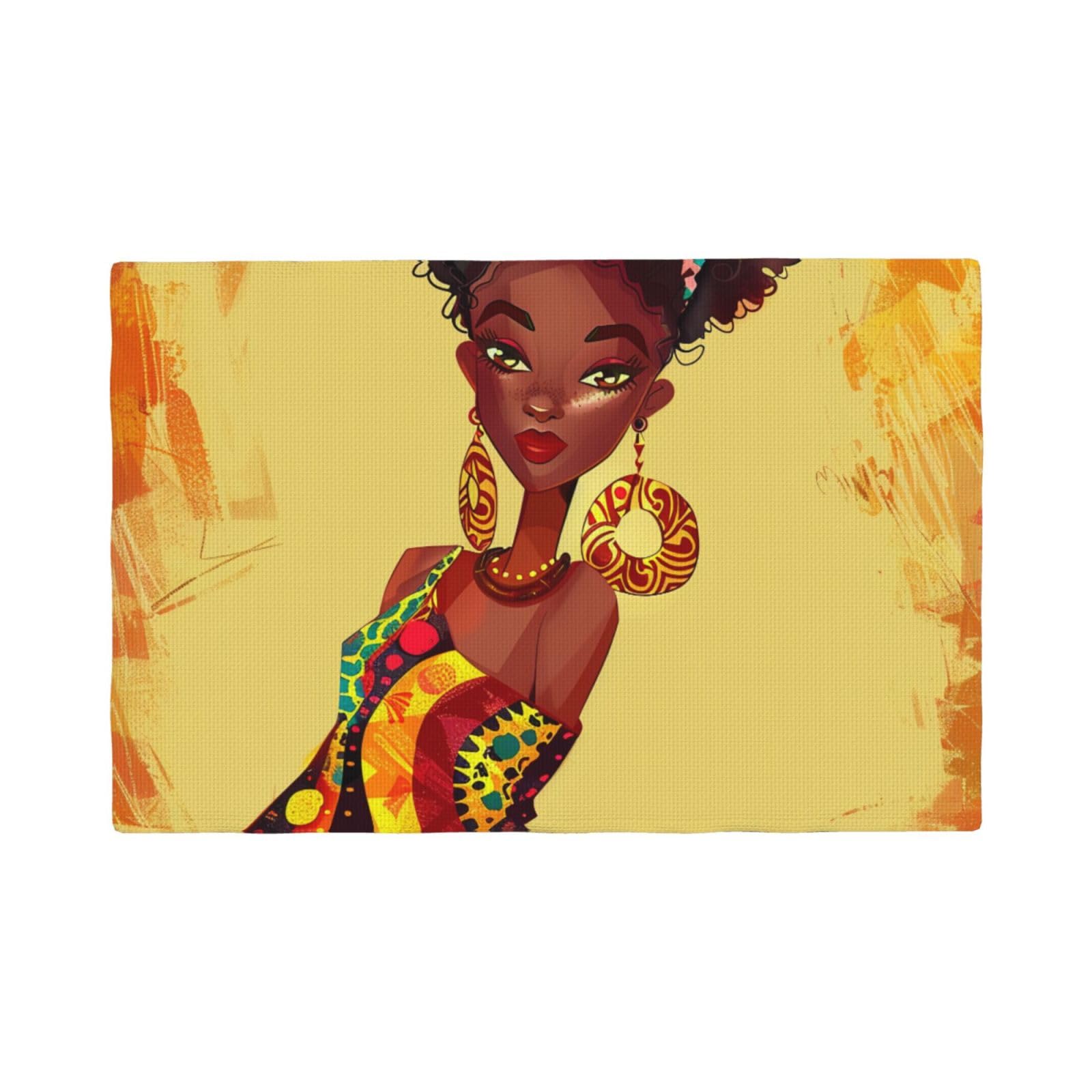 traditional african girl painting Print Placemats Set, Heat Resistant Washable Placemat 12x18in Table Mats for Party Kitchen Dining Table Decoration Indoor Outdoor, Six Piece