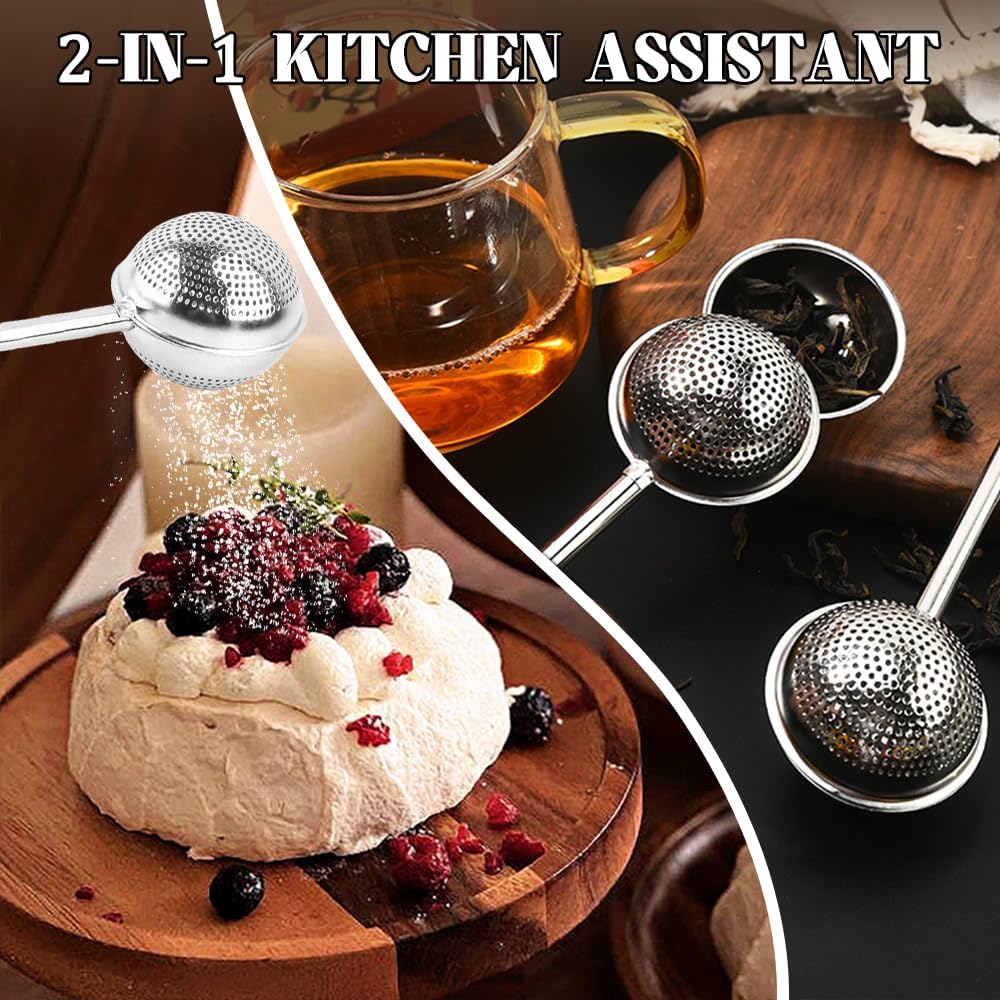 2 Piezas Infusor de Té en Acero Inoxidable Bola de Té con Mango Ergonómico para Hierbas y Especias Incluye 2 Cepillos de Limpieza Ideal para Té Suelto (1)