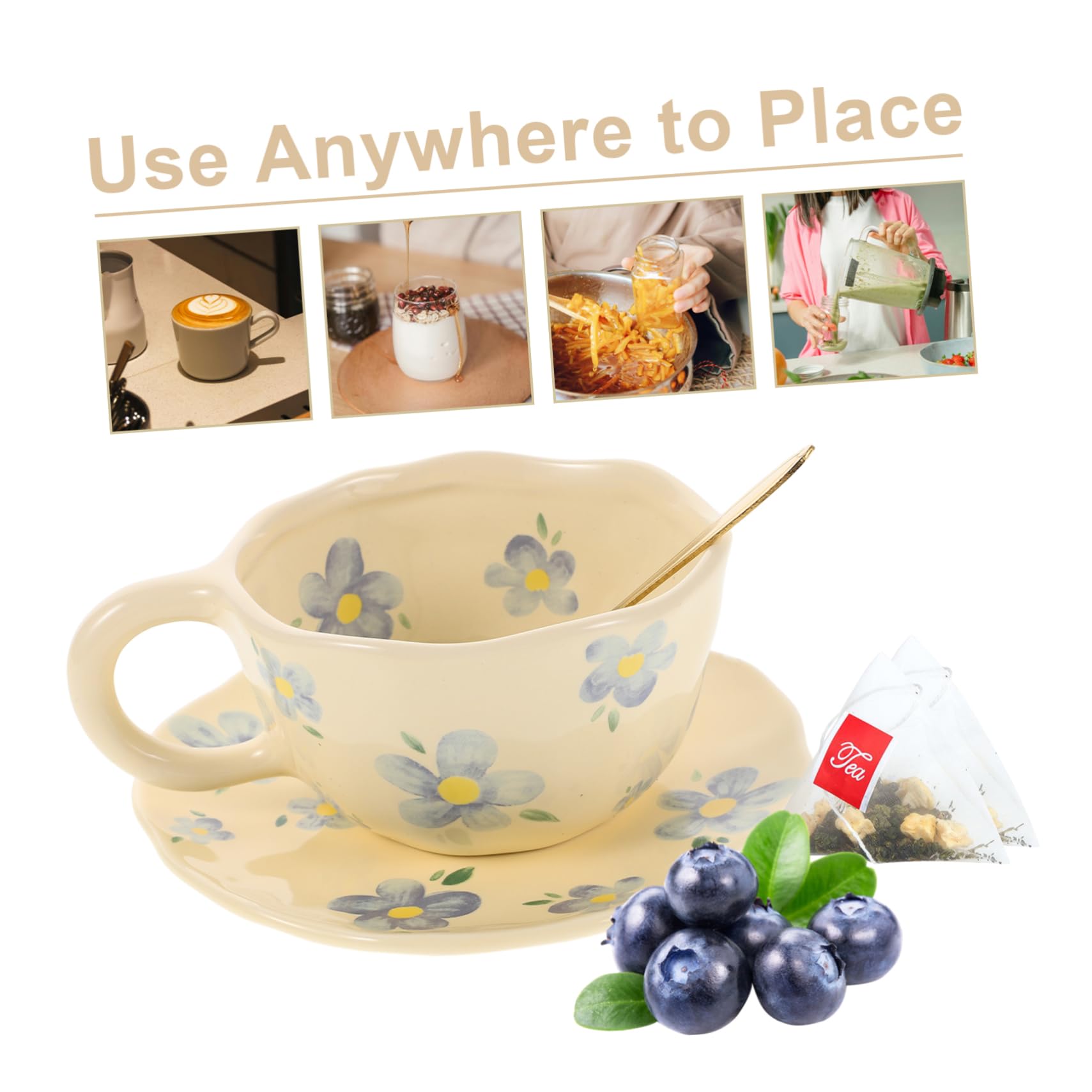 1set Tasse à Café Créative en Porcelaine Fine avec Soucoupe et Cuillère Design Unique et Facile D'entretien pour Bureau Cuisine