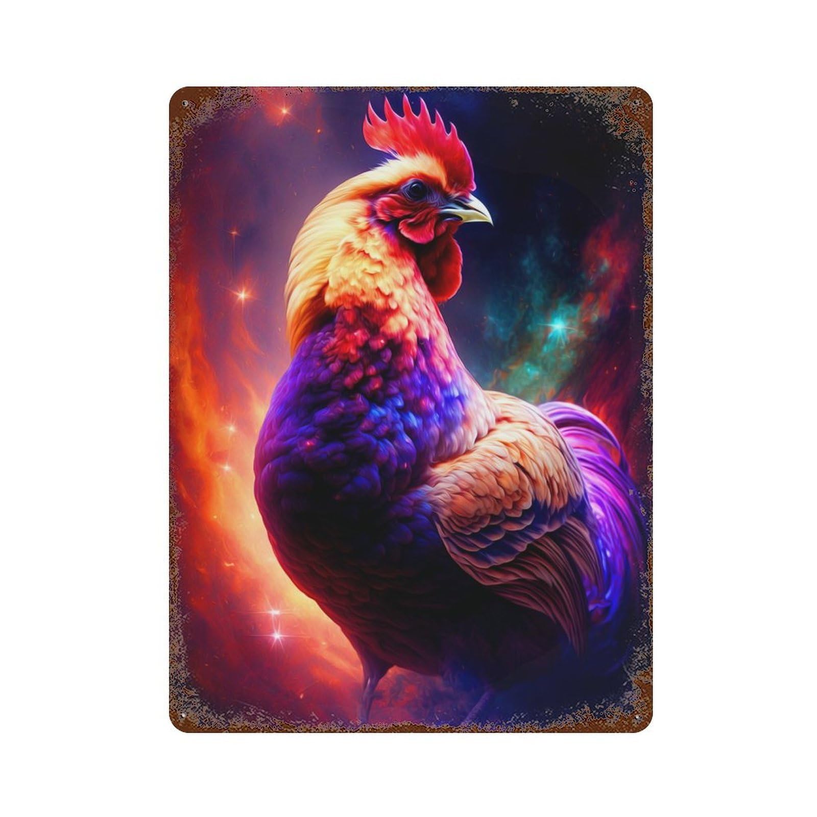 Rooster Rustic Tin Plaque 15.7"x11.8", Ideal for Cafe, Home Bar And Lounge Decor