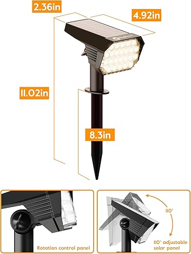 Miniatura 6 de Brightown Solar Lights Outdoor Waterproof IP67, 24 LED Solar Spot Lights Outdoor with Remote Control, Timer, 2 Colors, 3 Brightness, Solar Powered