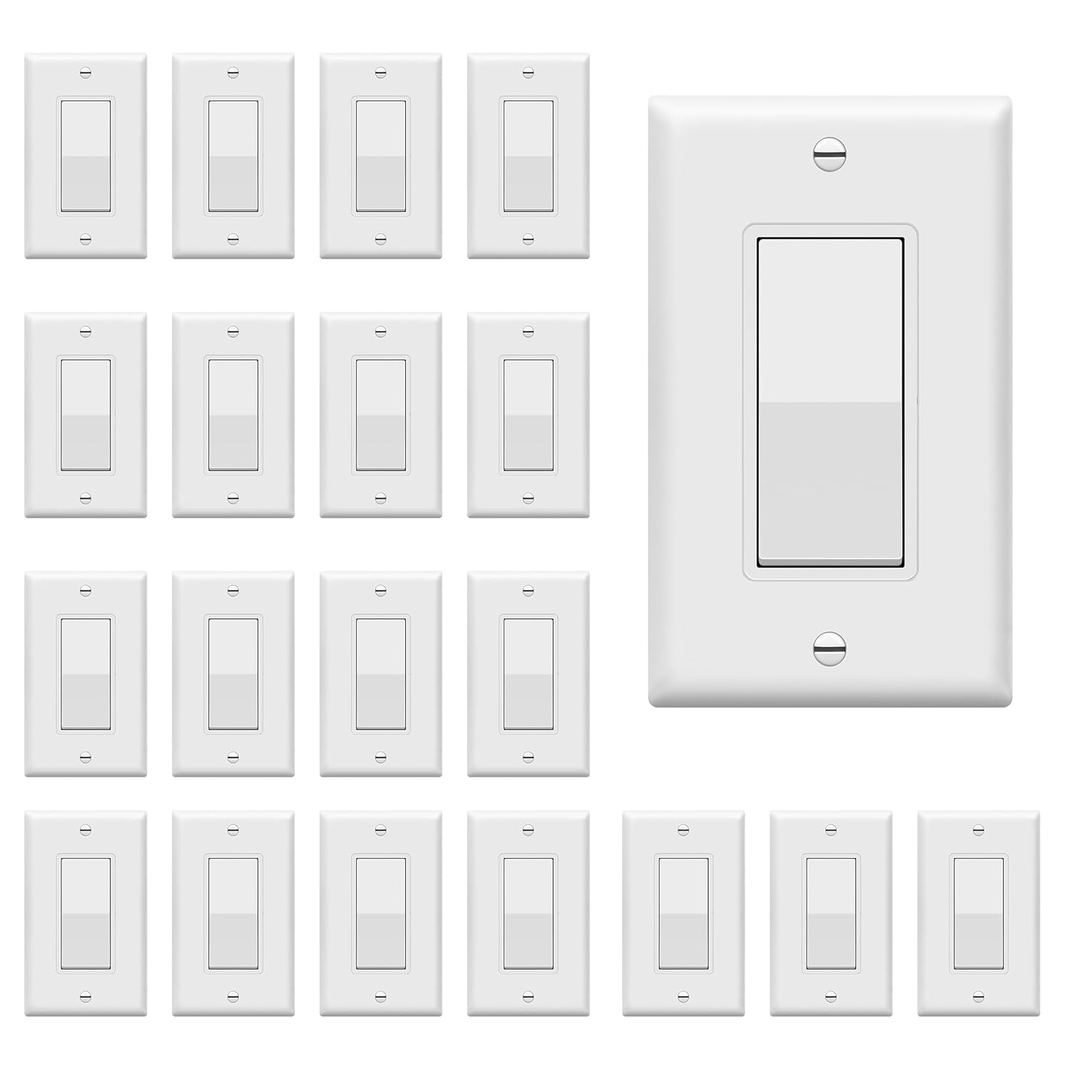 ENERLITES Decorator On/Off Paddle Switch with Wall Plates, Gloss Finish ...