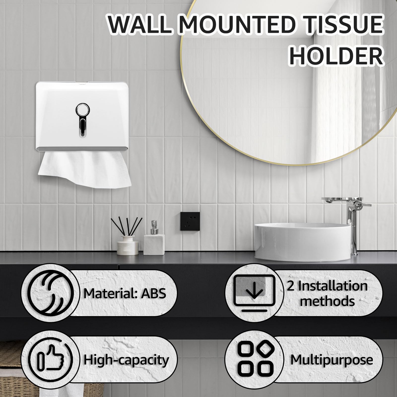 Paper Towel Dispenser Wall Mount-Adhesive/Drilling Install Multifold Trifold Z Fold C Fold Paper Towel Dispenser with Lock for Bathroom Restroom Kitchen///