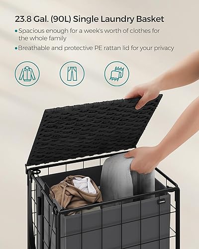 Miniatura 10 de SONGMICS Cesta para la ropa sucia, cesta de lavandería de 110 litros con tapa, cesta de ropa con ruedas, bolsa plegable extraíble, clasificador de