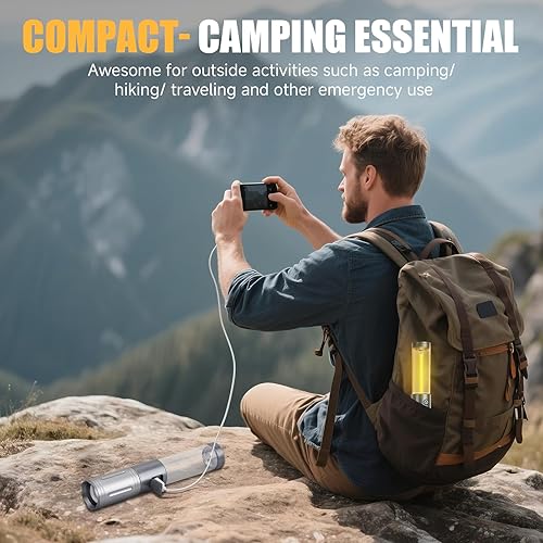 Miniatura 5 de Linterna de camping recargable y linterna 2 en 1, luz telescópica LED de 6 modos con salida USB, pantalla LCD, IPX4 impermeable para equipo de
