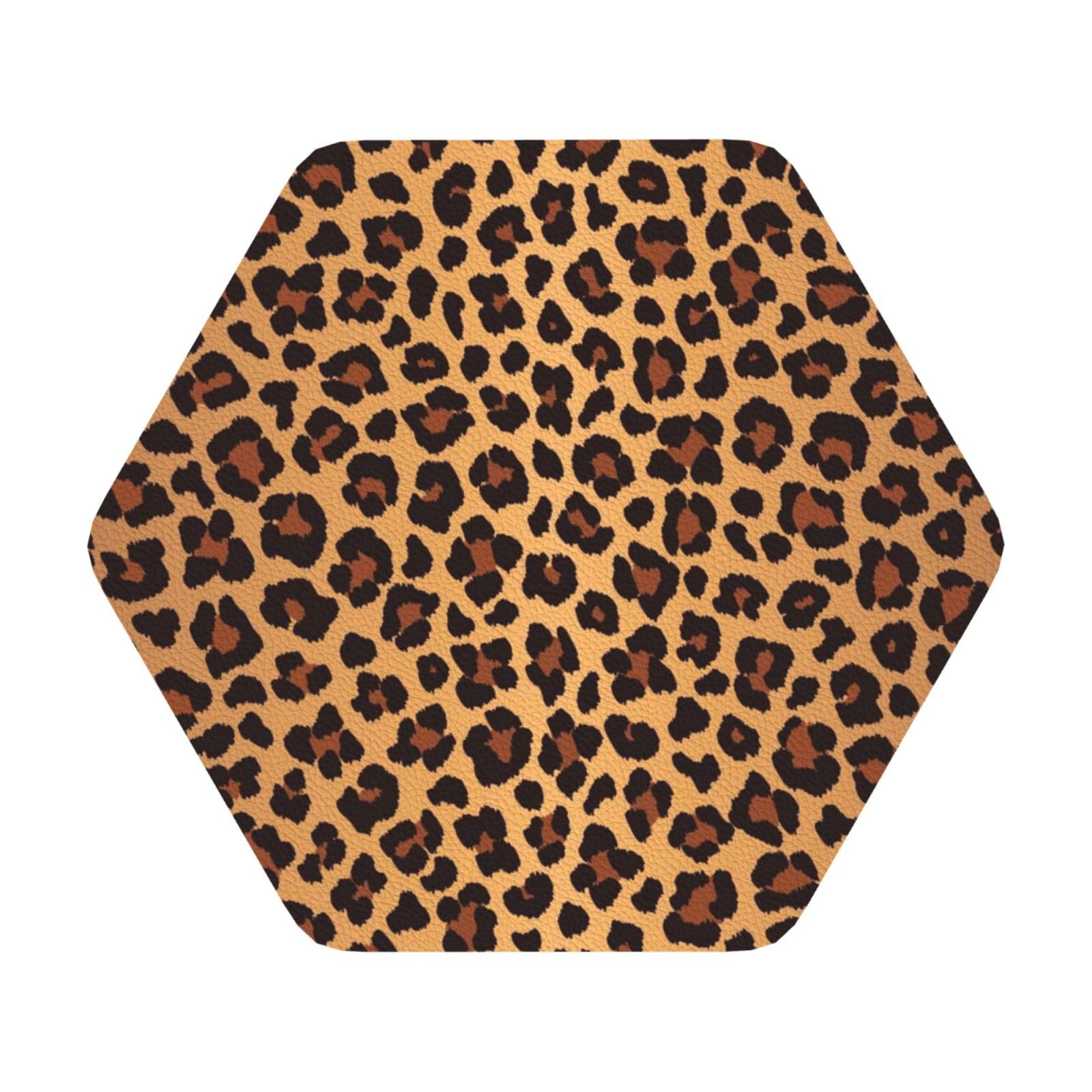 Leopard Pattern PU Leather Coasters Set of 6 Hexagon Drink Coasters