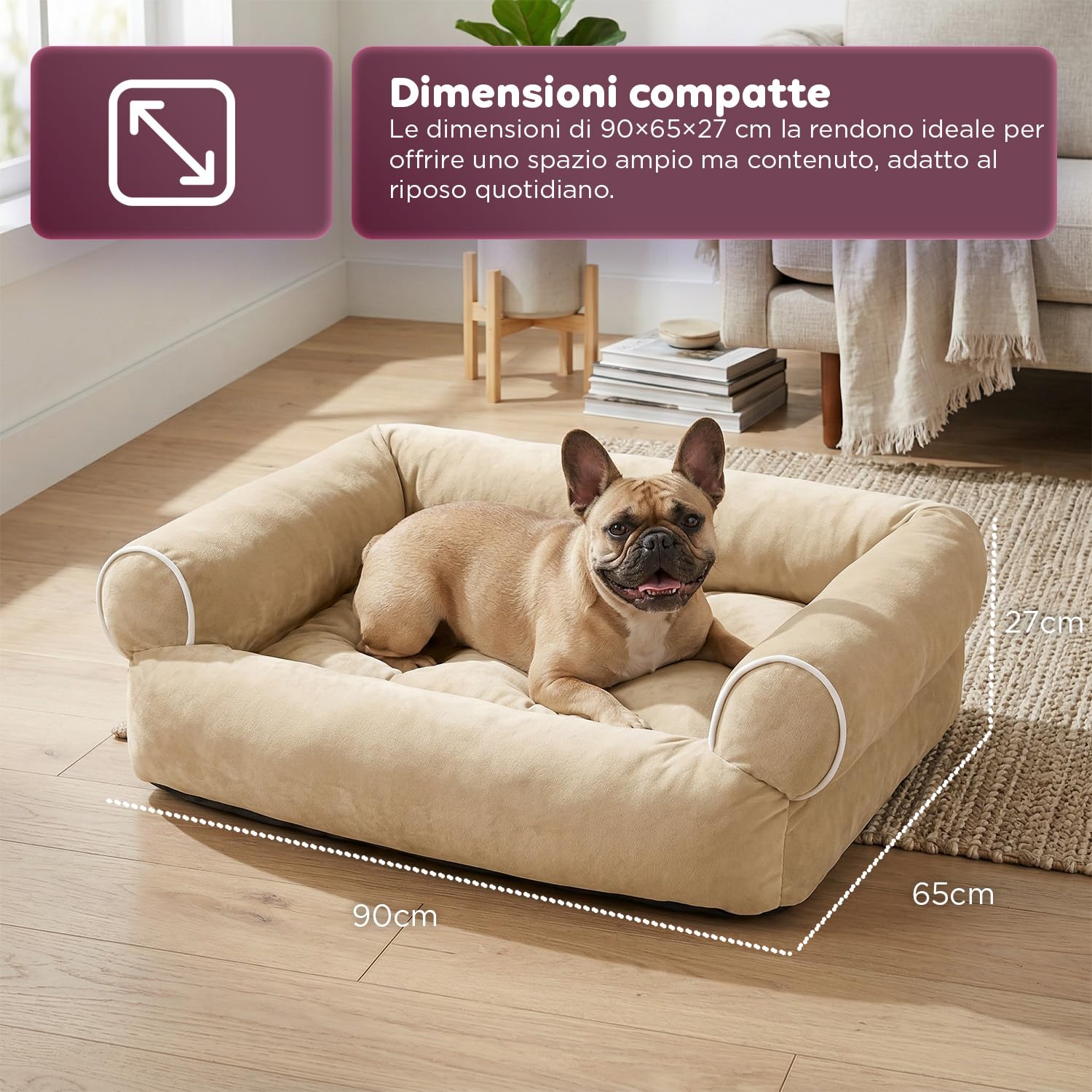 Wintem - Divano XXL Beige per Cani Morbido con Bordi Rialzati, Cuccia Interno Antistress per Cani e Gatti, Supporto Testa e Collo, Utilizzo Quotidiano, Design Elegante e Lavabile