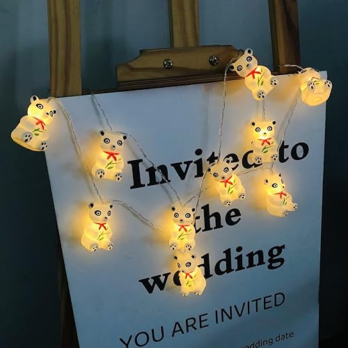 Miniatura 8 de Bonita luz nocturna de panda, tira de luces de oso de bambú para dormitorio de niños, guirnalda de luces de panda para niños, cumpleaños, hogar,