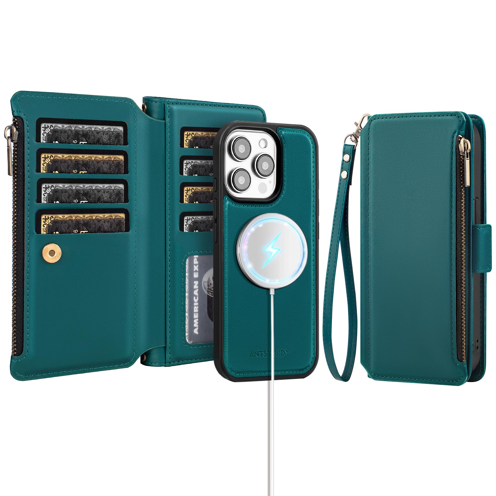 Antsturdy Compatible with Magsafe Magnetic 2 in 1 Detachable iPhone 12 Pro Max Wallet Case with Credit Card Holder Slots,PU Leather RFID Blocking