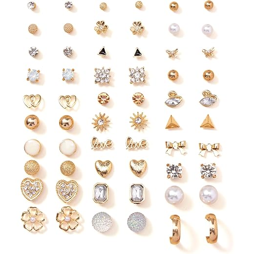 30 Pairs Crystal Pearl Earrings Combo Set