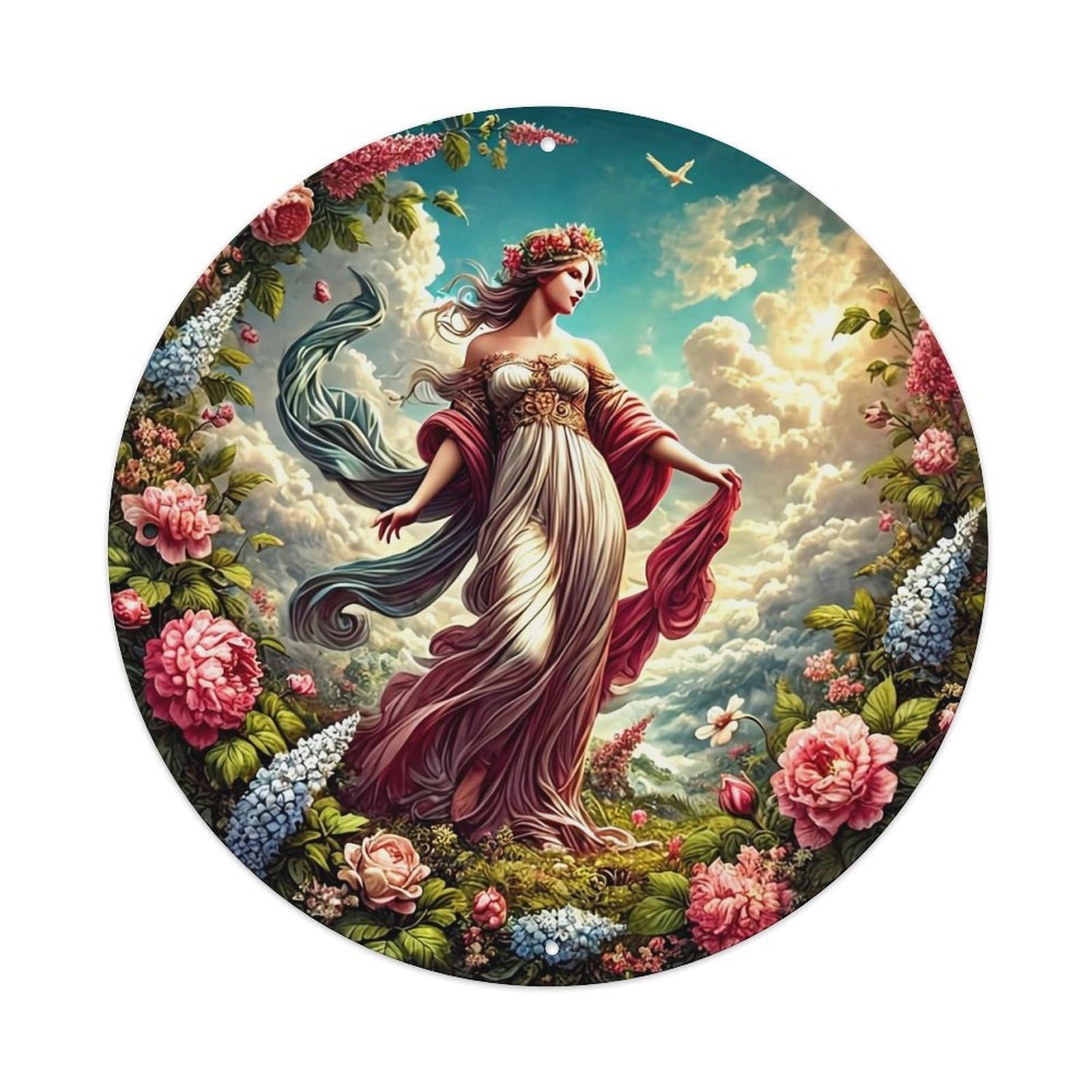 Jdyansheng Vintage Goddess In Floral Garden Scene Tin Sign Metal Poster Metal Signs For Home Man Cave Bar Cafe Kitchen Laundry Room Wall Decorations 8X8 Inches
