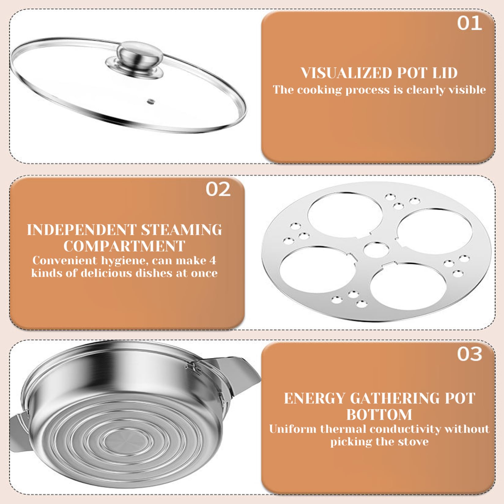 Cuociuova in camicia in acciaio inox con 4 tazze, pentola antiaderente multiuso con manico per pentole, padelle e pentole a pressione