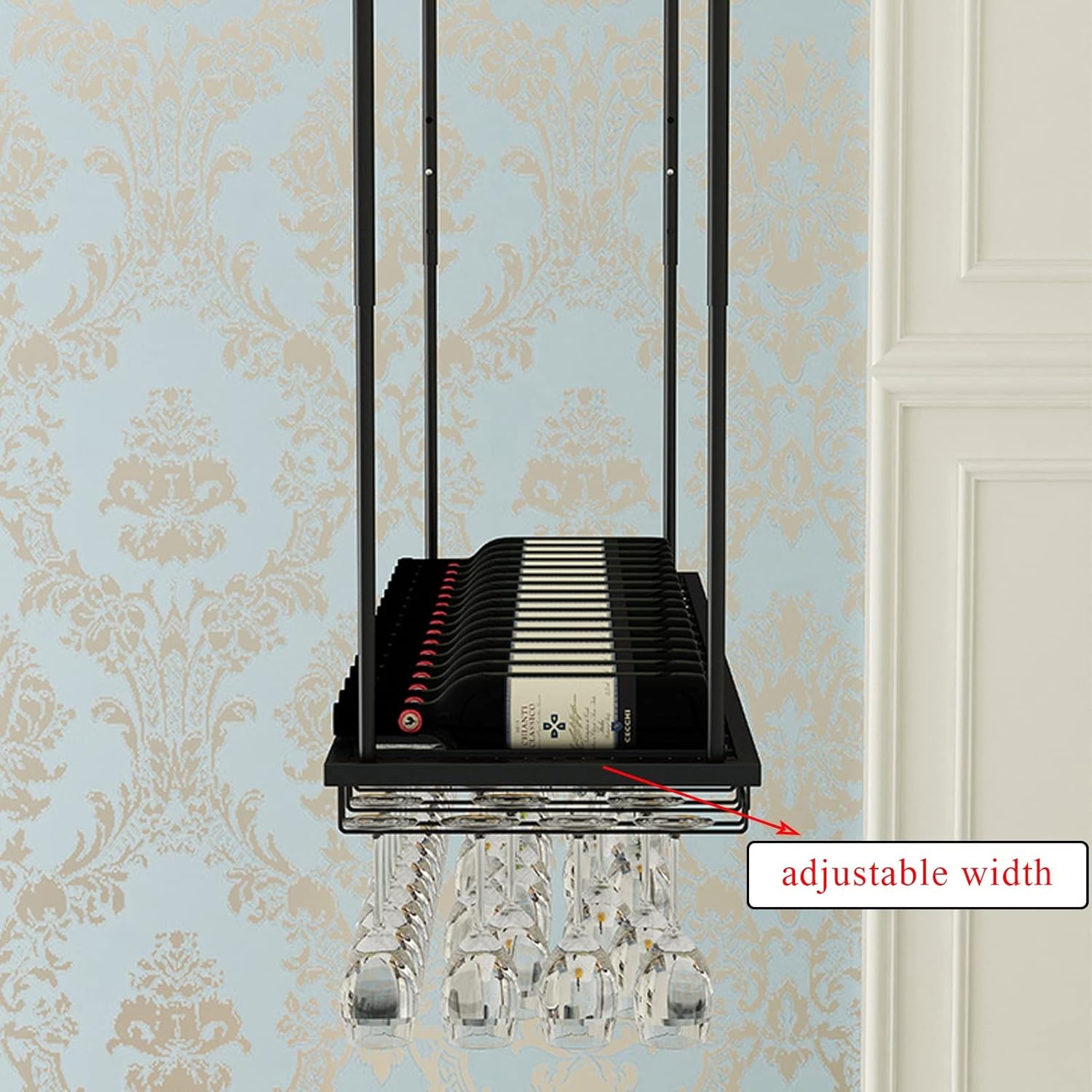 Ceiling Hanging Bar Unit s Wine Bottle Glass Cup Racks Wall Mounted Iron, Adjustable Height, Black Ceiling Hanging Holder Storage Shelf/Shelving for Under Cabinet, Kitchen, Bar (Size : 80x25