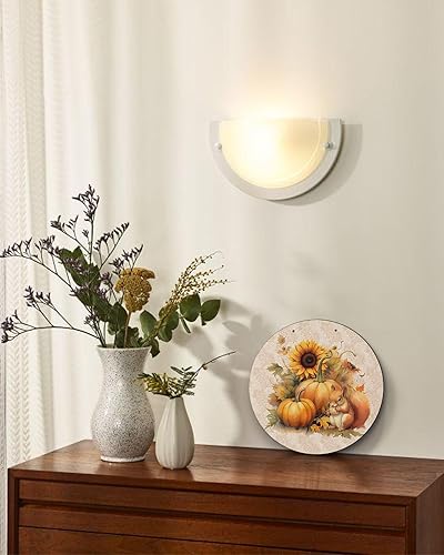 Miniatura 7 de Letrero de bienvenida de temporada para puerta delantera, girasol, calabaza, otoño, Acción de Gracias, coronas redondas de madera, letrero colgante