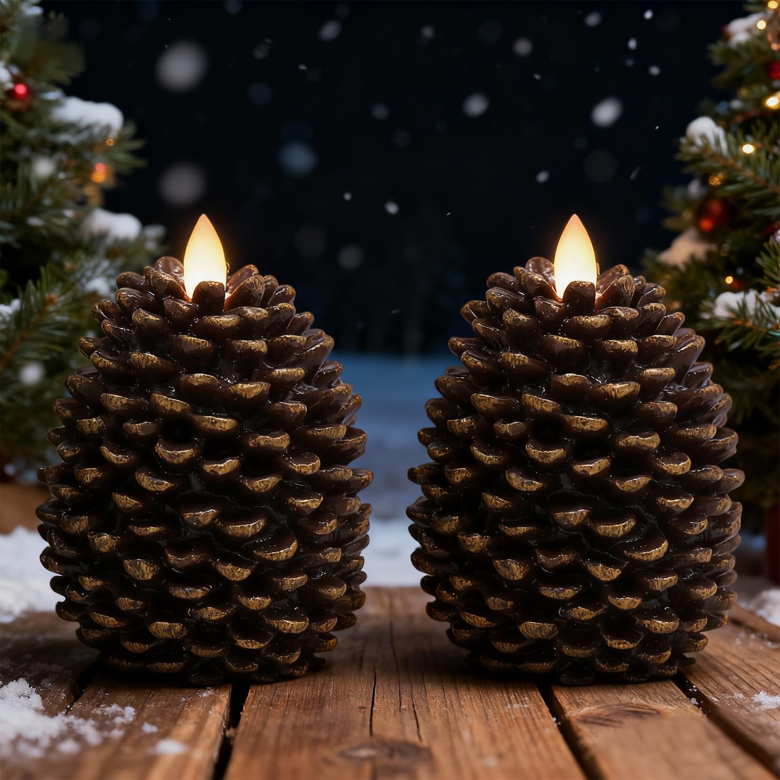 Candele tremolanti senza fiamma con timer, candele natalizie a batteria, decorazione a ghianda, confezione da 2 pigne finte senza fiamma, per decorazione natalizia autunnale per interni (8,9