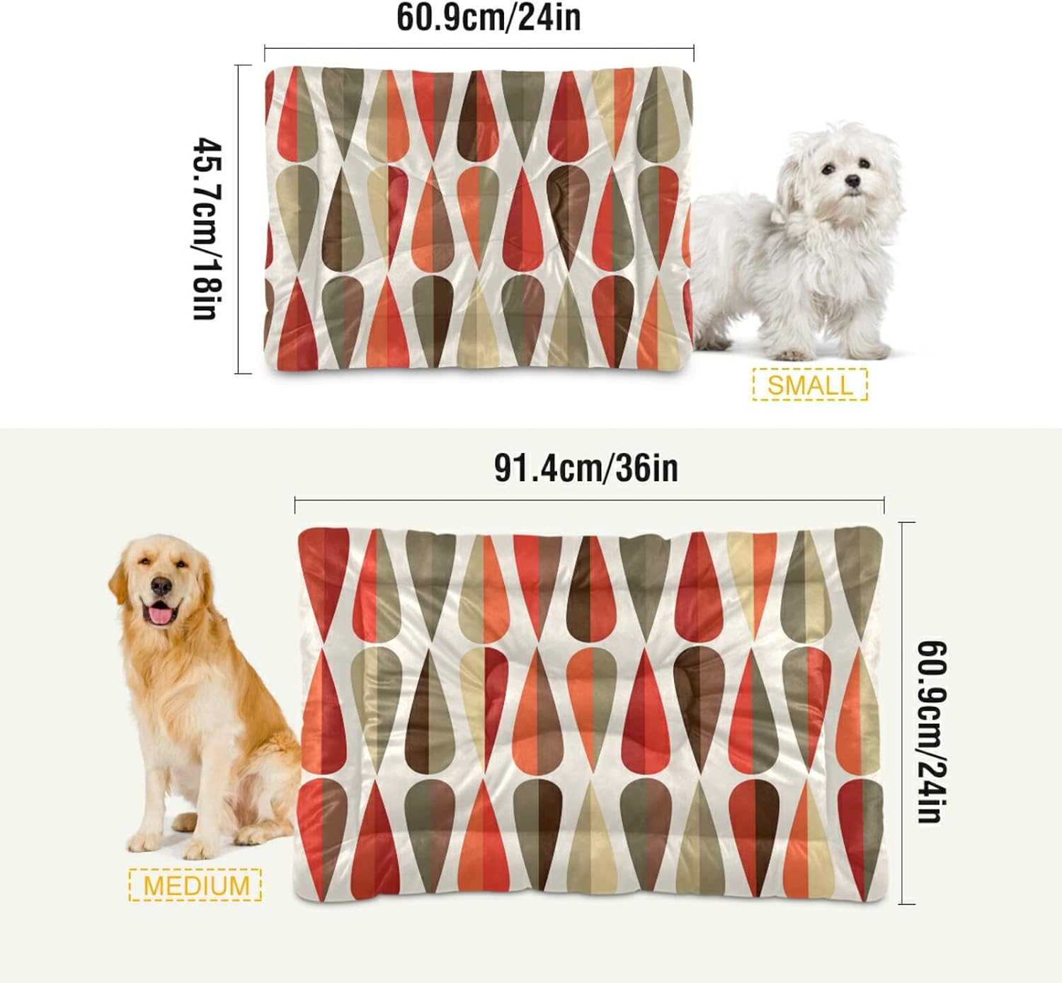 review Mid-Century Modern Style Retro Drop Shapes Seamless Dog Pet Soft Bed Mat Comfortable Mattress, Non-Slip Washable for Puppy Cat Kennel Rectangle Blanket Sleeping Pad 24x18 inch