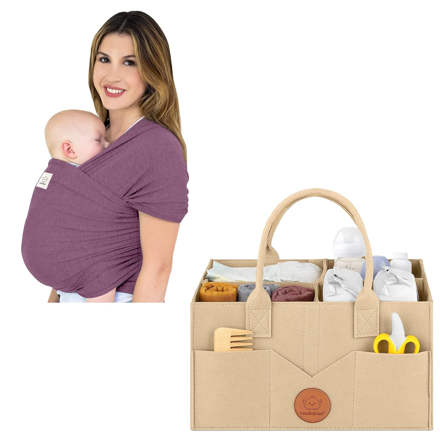 KeaBabies Baby Wrap Carrier and Baby Diaper Caddy