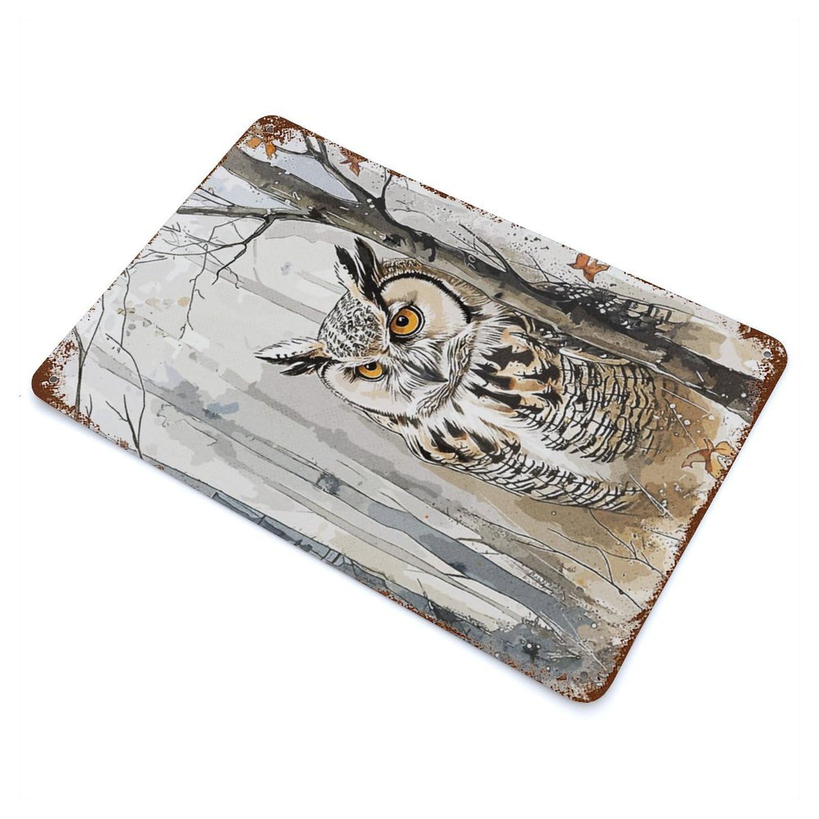 Wild Owl Vintage Wall Sign 11.8"x7.9", Rust Effect Metal Decor for Farmhouse, Kitchen And Entryway Decor