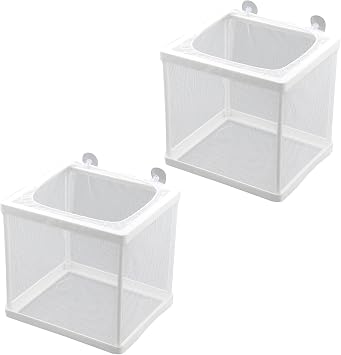 MY MIRONEY 6.3" x 5.63" x 6.22" Fish Incubator Mesh Box Aquarium Breeder Box White Nylon Mesh Juvenile Fish Separation Net Fry Hatchery with Suction Cups Pack of 2