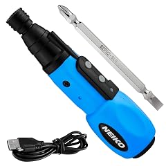NEIKO 10577A Cordless Power Screwdriver 1 4 Hex Auto-Lock Safety Chuck Includes Phillips and Flathead Bit USB Rechargeable