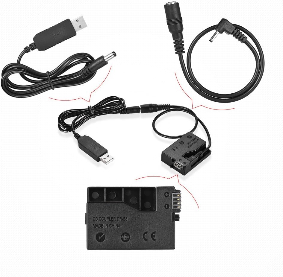 Andoer DR-E8 Dummy Battery with DC Power Bank USB Adapter Cable Replacement for LP-E8 for Canon EOS 550D 600D 650D 700D DSLR Cameras