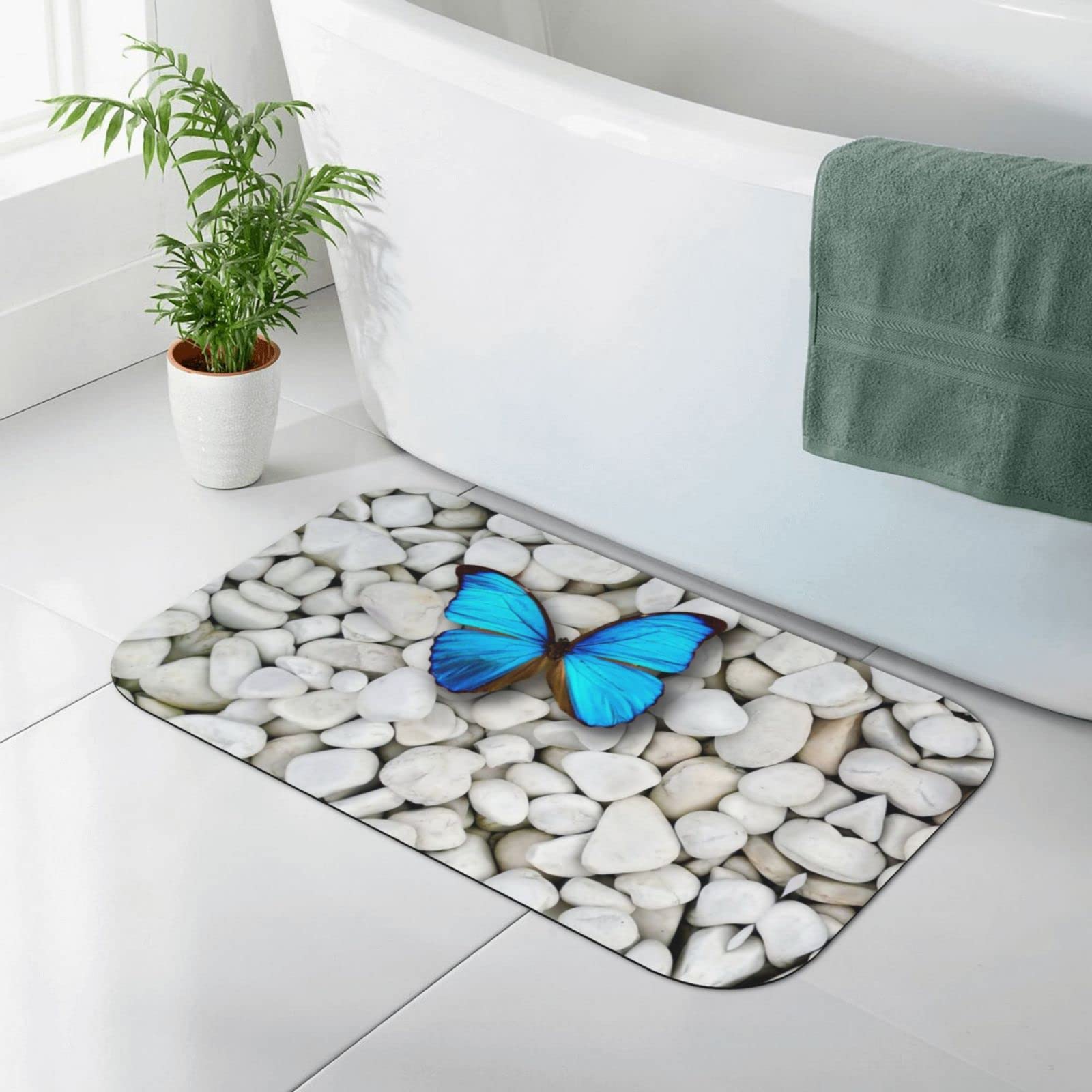 Tapis de diatomée antidérapant à séchage instantané respectueux de l'environnement Motif papillons et pierres 50 x 80 cm