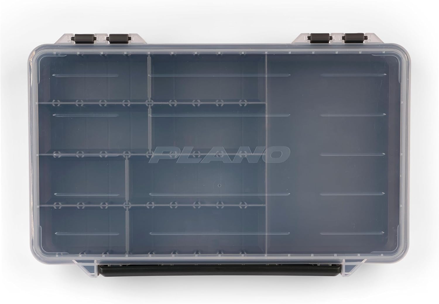 Plano StowAway 3700 50/50 Split Stow Tackle Box, 4-Pack, Corrosion-Preventive Rustricor, Single Latch Design, Transparent DuraView Lid, Stackable Storage for Fishing Bait, Lures and Gear