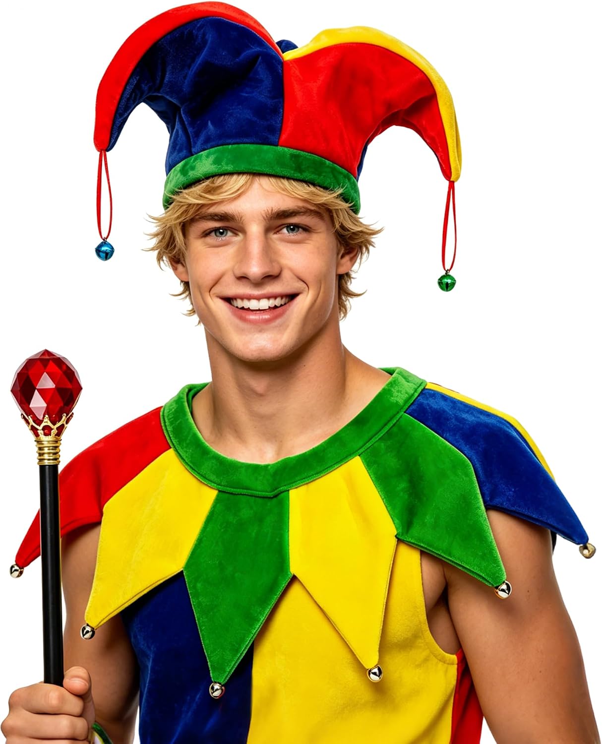 Jester Hat Collar and Wand Set for Halloween Jester Costume