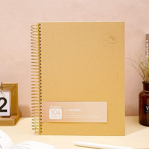 Miniatura 8 de Cuaderno grande de espiral de 8.5 x 11 pulgadas, cuaderno de espiral de 3 materias de tapa dura para tomar notas, 120 hojas, diario a rayas
