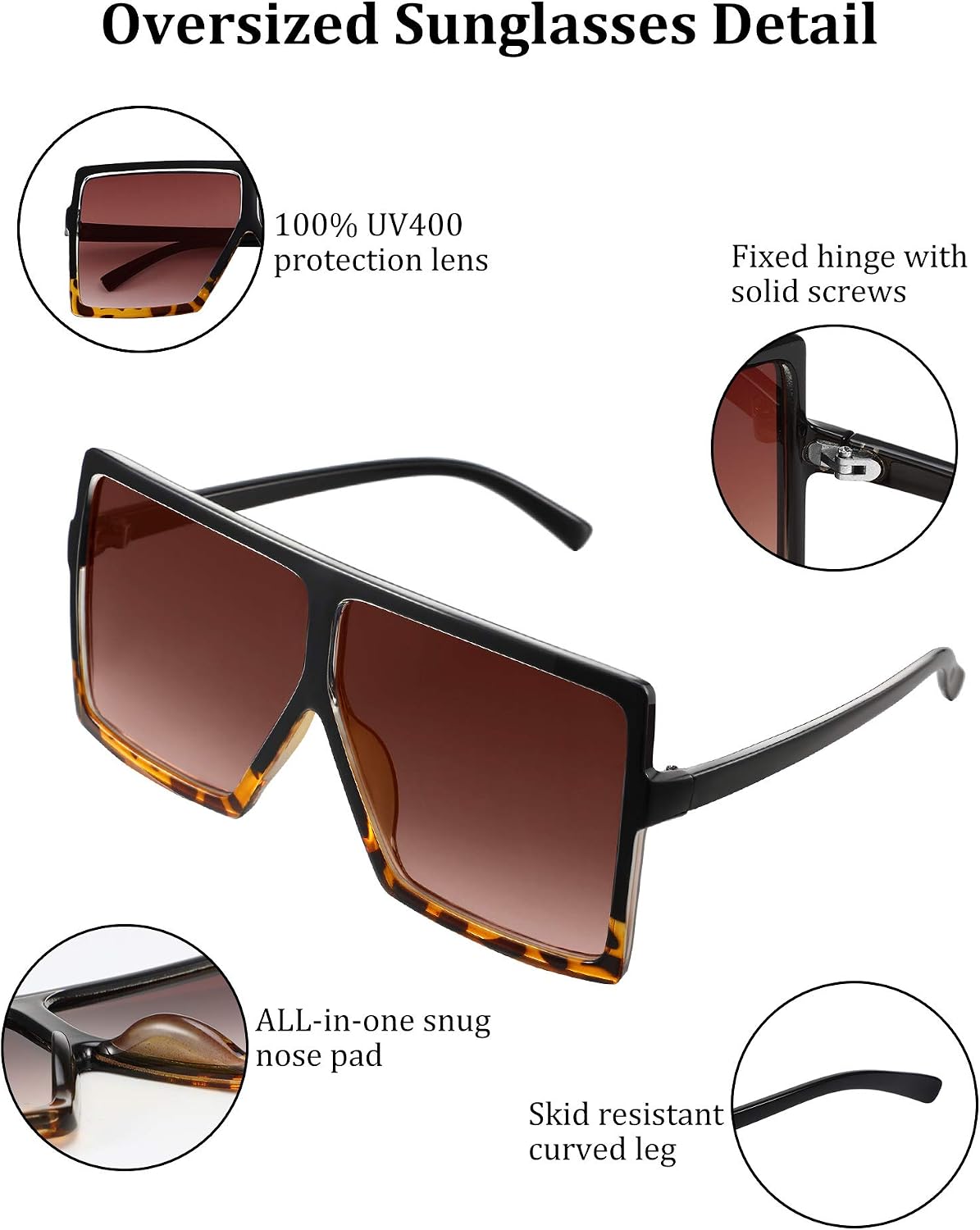 Frienda 4 Pairs Square Oversized Sunglasses Flat Top Oversized Sunglasses for Women Favors