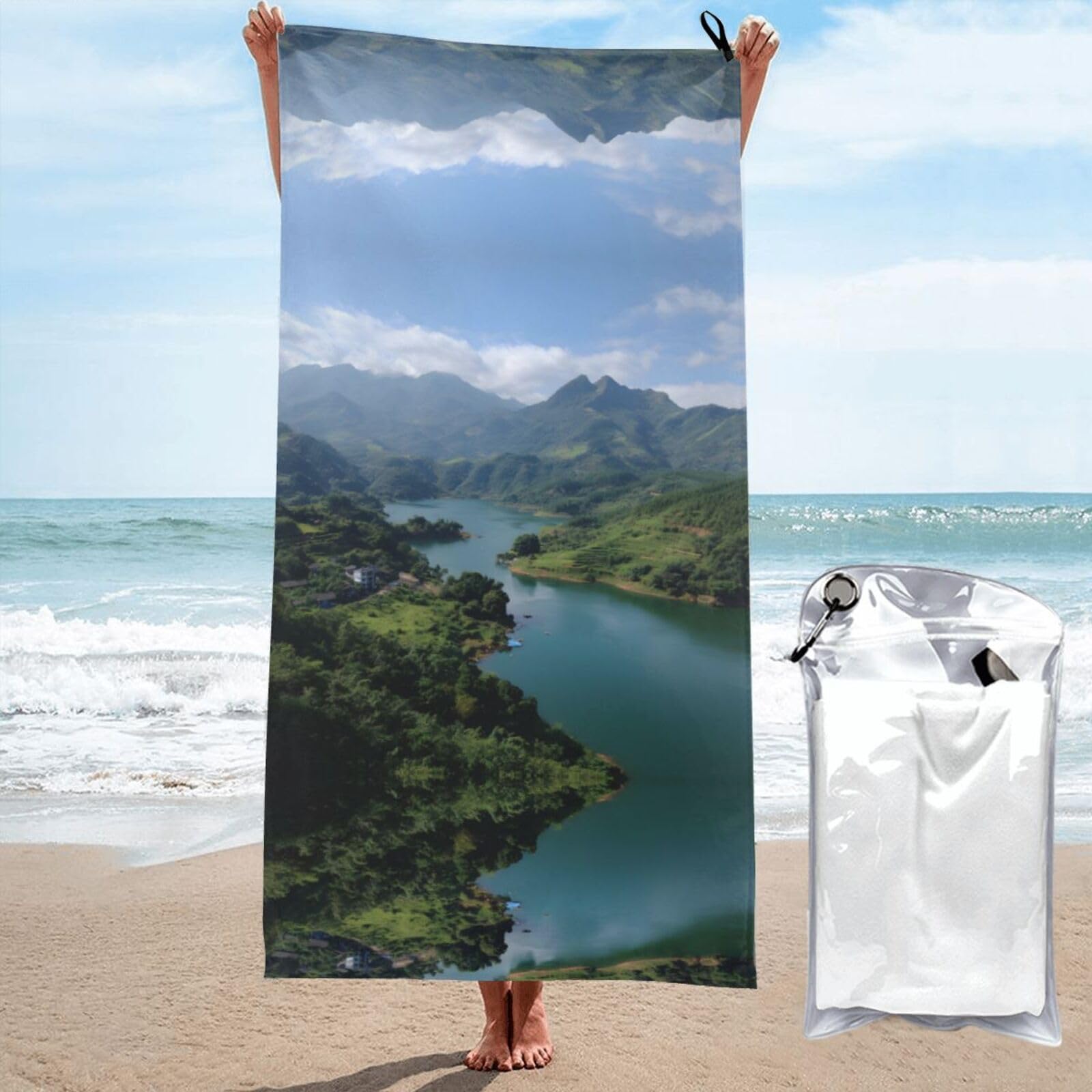ESNAIUVCD Lake Print Beach Towel, Microfibre Sauna Towel, Quick-Drying Fitness Towel, Lightweight And Thin Portable Sauna Towel