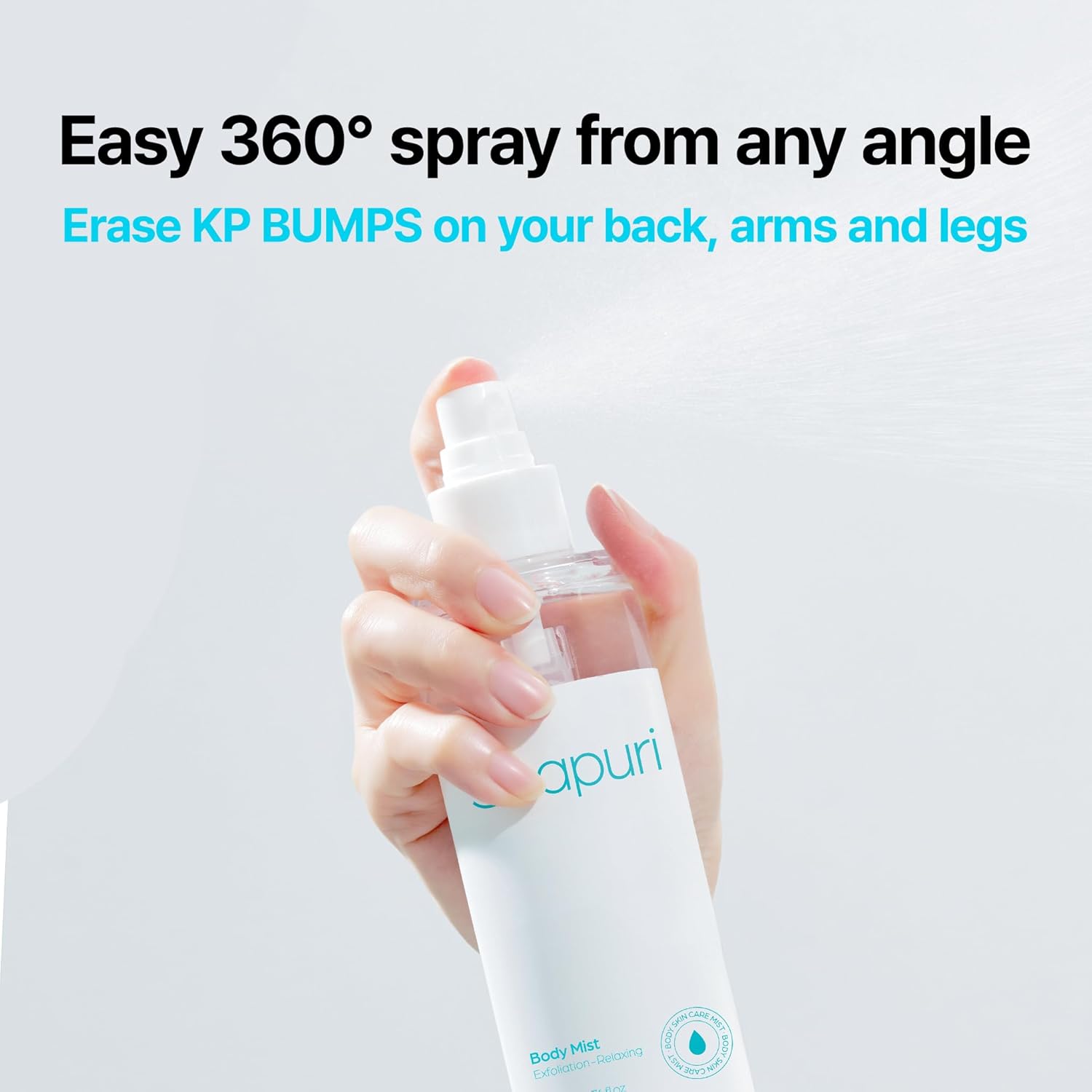 Seapuri Soothing Body Mist | KP Bump Eraser for Body | Exfoliating & Hydrating Back Acne Treatment Spray Mist | Dead Skin Remover | Icelandic Glacial Water | 6.76 Fl Oz | Korean Skin Care