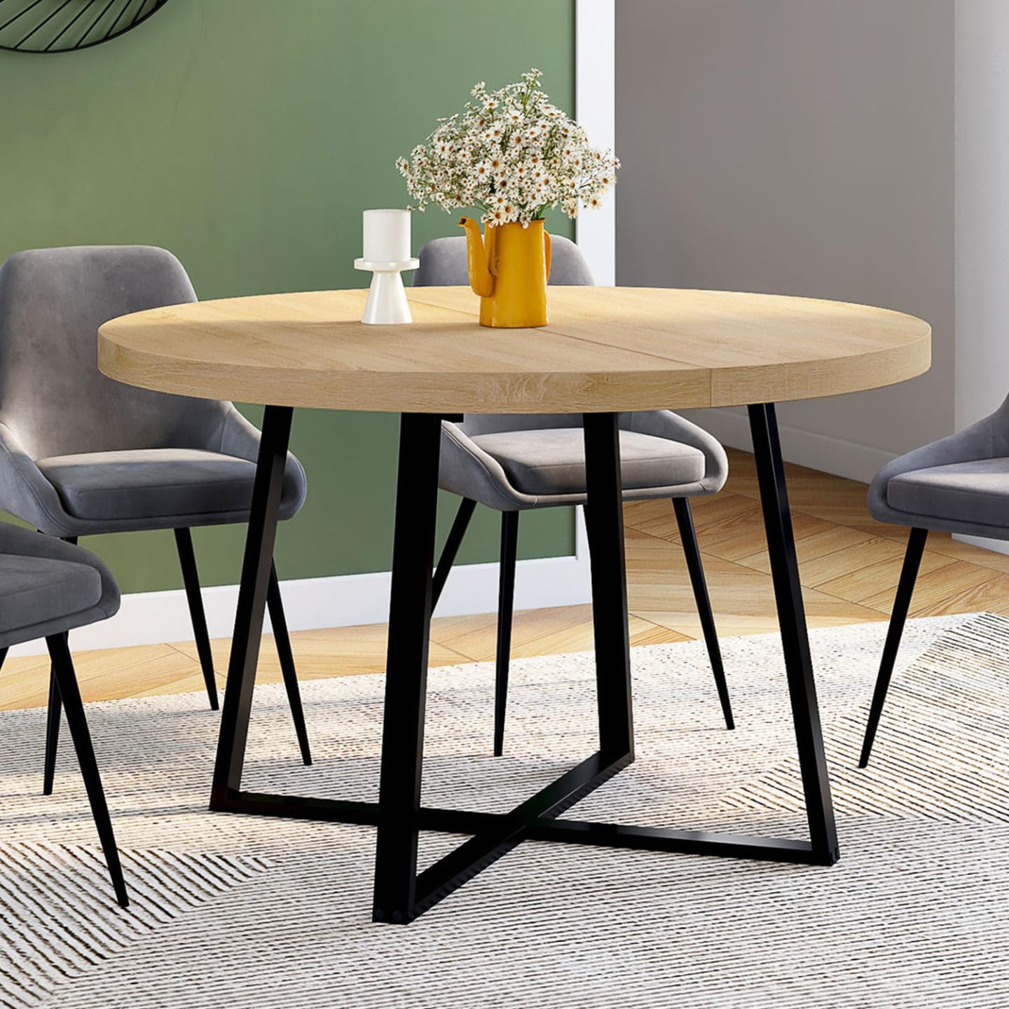 IDMarket Selma Mesa de comedor redonda para 4-6 personas, madera y negro, 110 cm