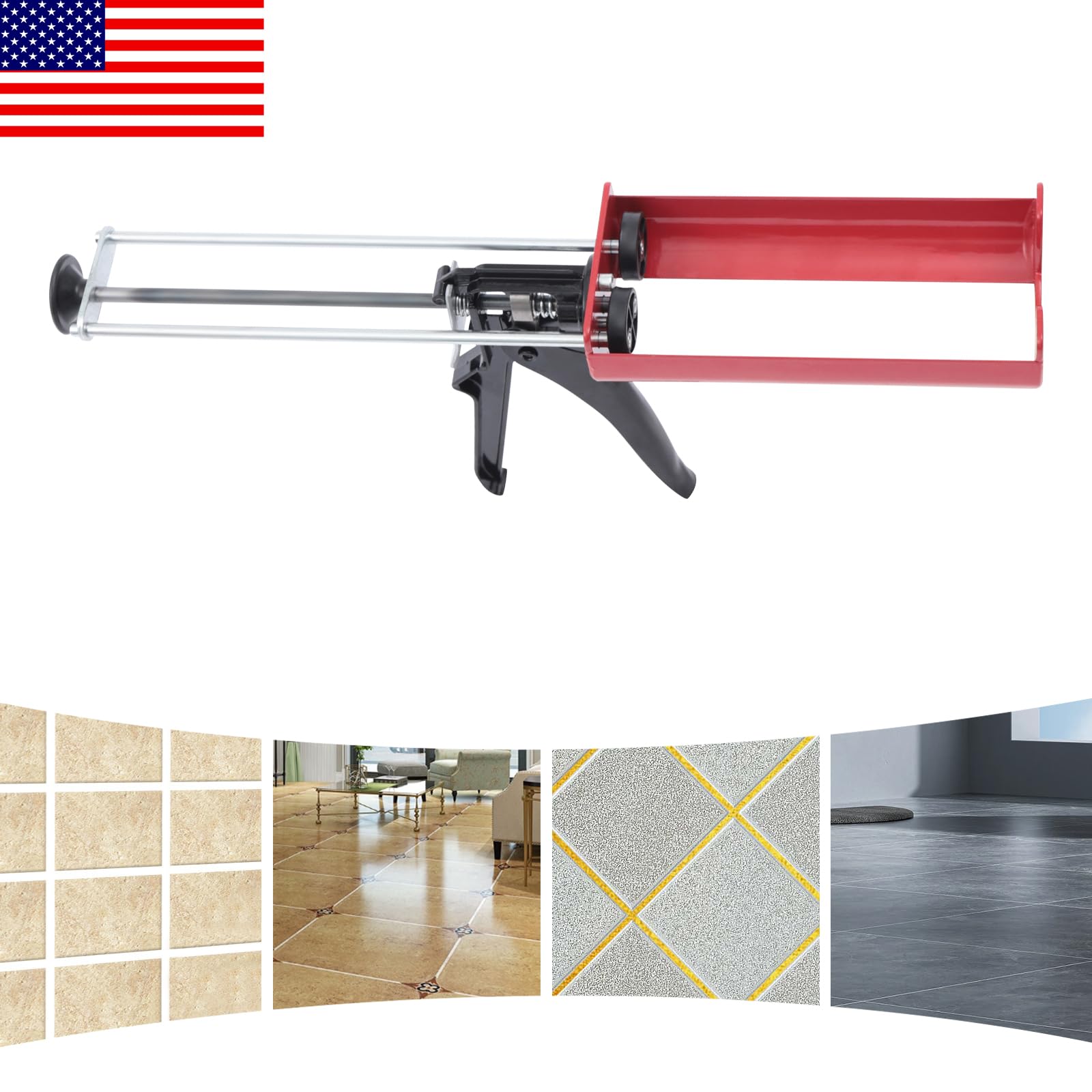 Drip-Free Caulk Gun with Ergonomic Steel Handle, Caulking Tool Kit, for 400ml/13.5oz Sealant Adhesive Cartridges Tubes